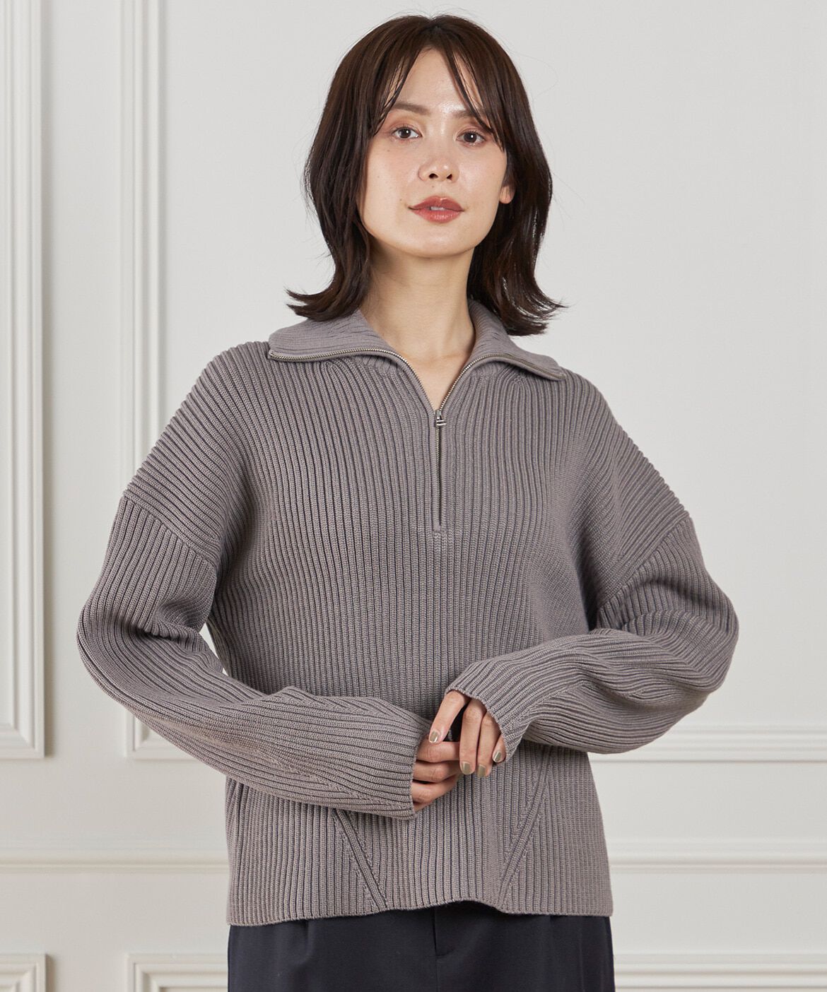INED「《大きいサイズ》ハーフジッププルオーバーニット」|ニット・セーター|ミディアムグ 2