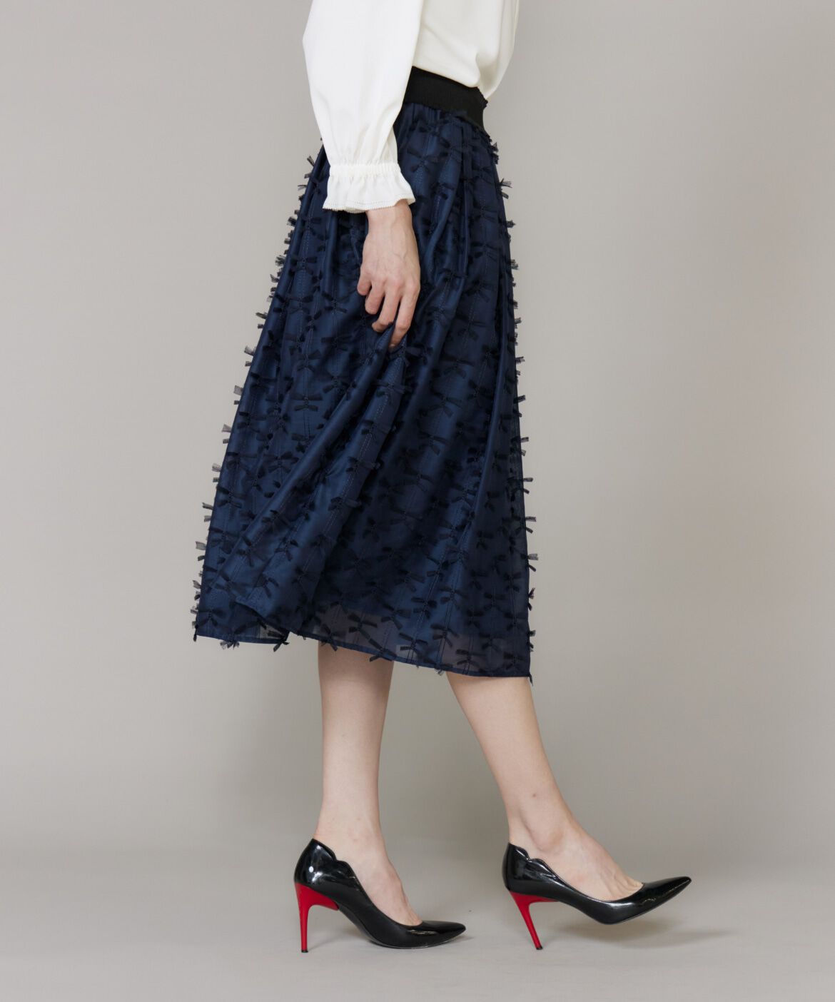 Maglie le cassetto「《大きいサイズ》チュールリボン刺繍スカート」|フレア|