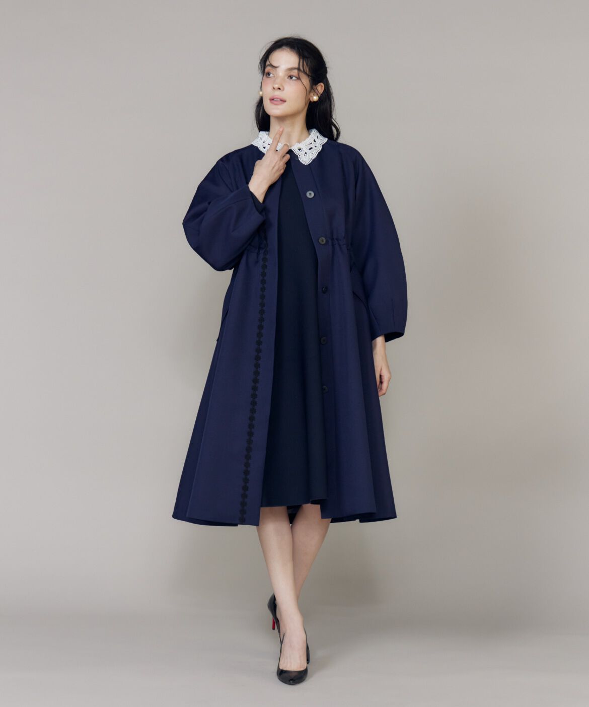 Maglie le cassetto「《大きいサイズ》衿レースニットワンピース《M Maglie le cassetto》」|ワンピース|