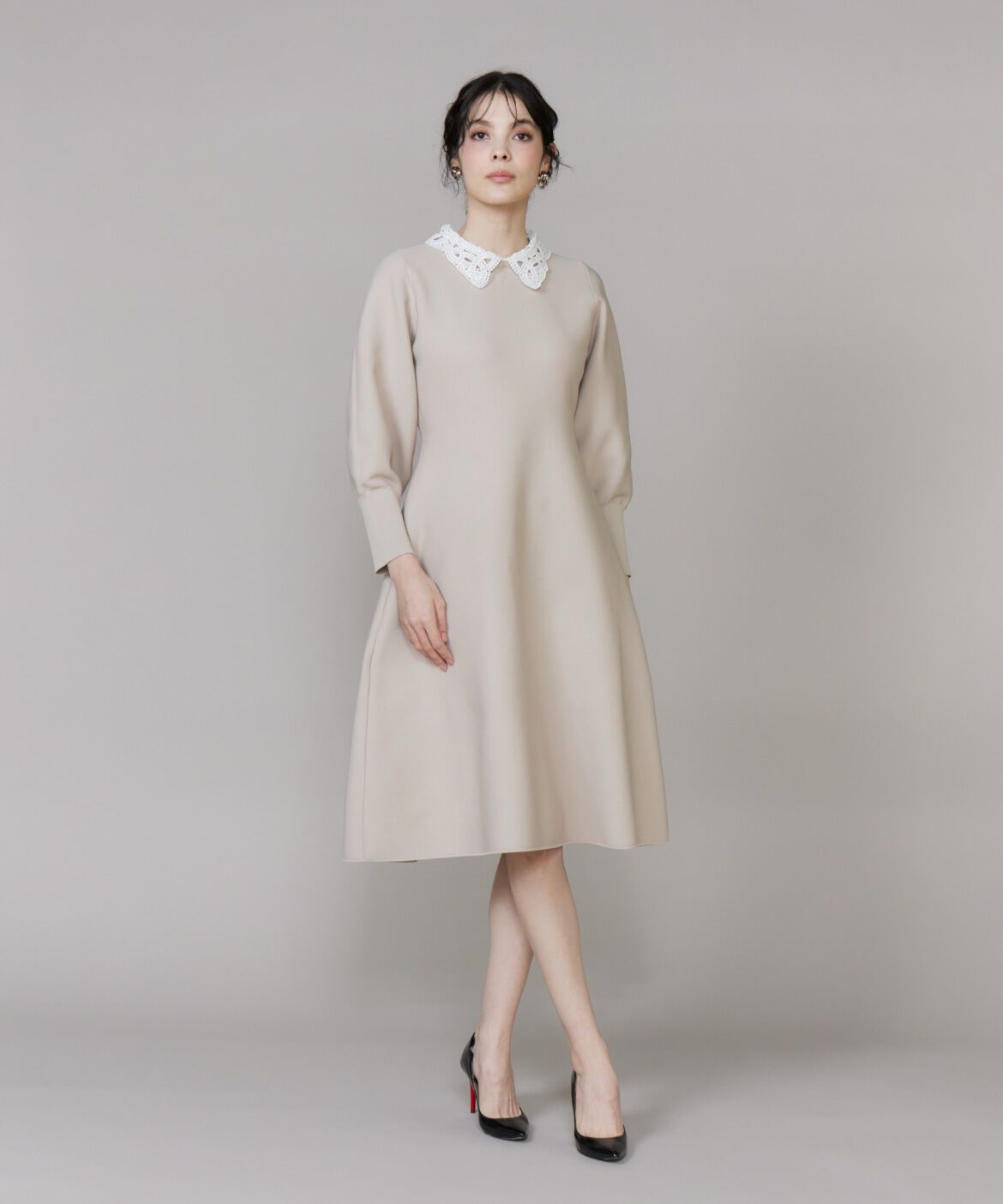 Maglie le cassetto「《大きいサイズ》衿レースニットワンピース《M Maglie le cassetto》」|ワンピース|