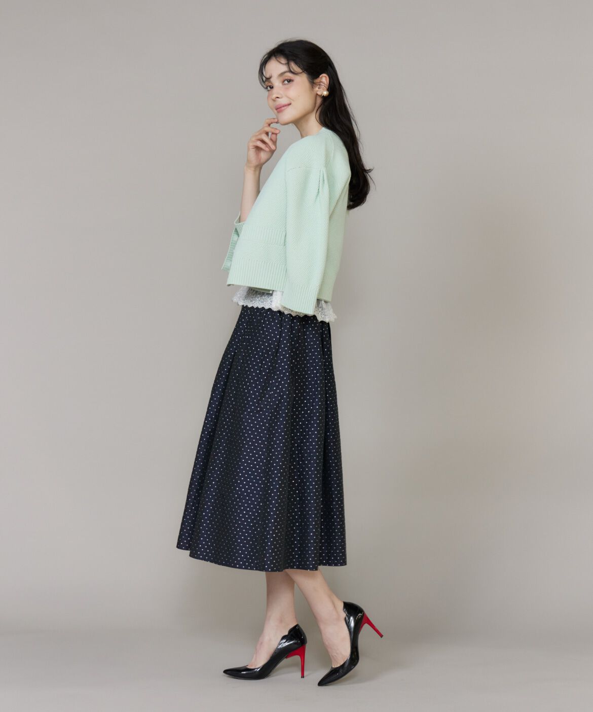 Maglie le cassetto「《大きいサイズ》ラメドットジャガードスカート」|フレア|