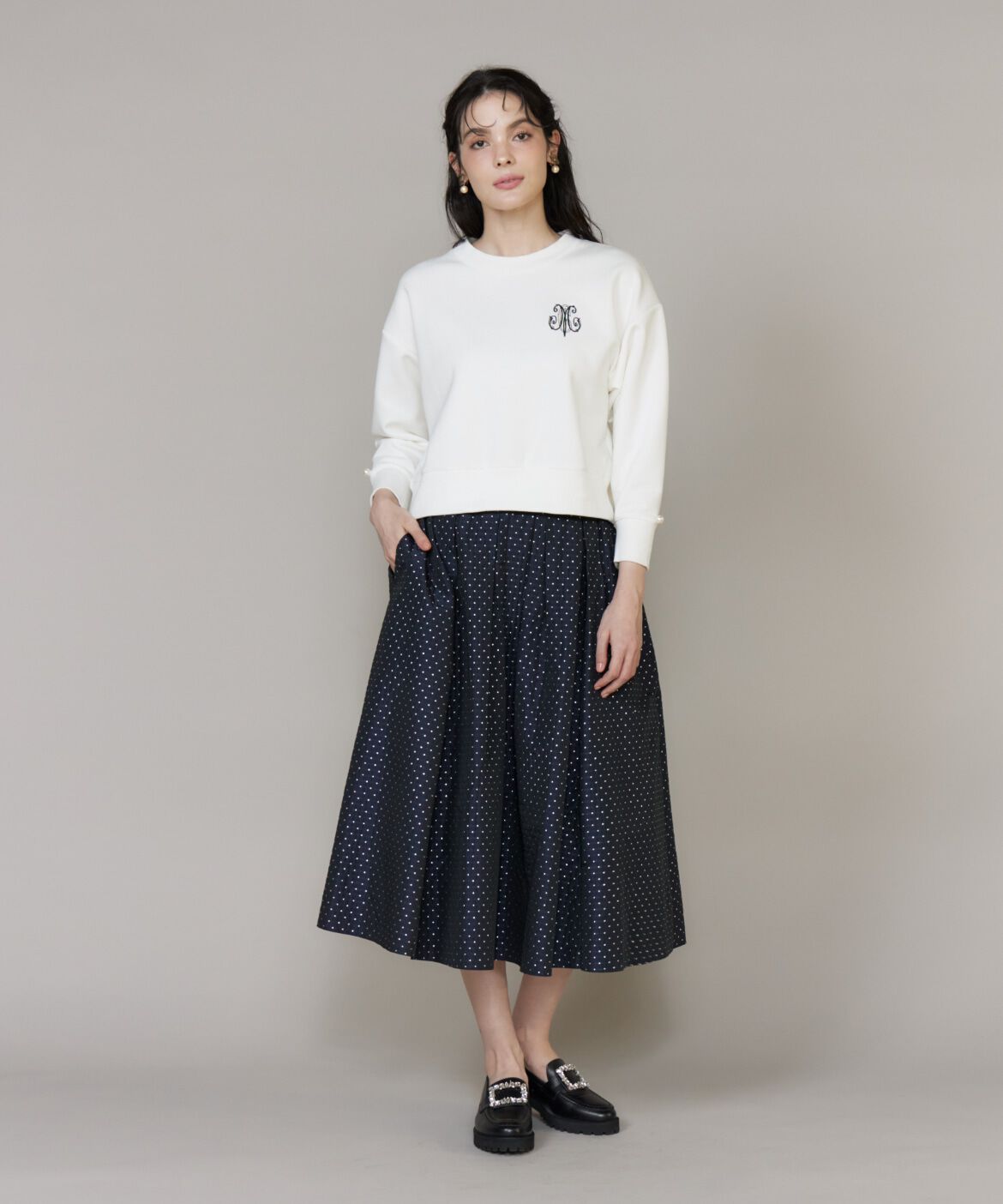 Maglie le cassetto「《大きいサイズ》ラメドットジャガードスカート」|フレア|
