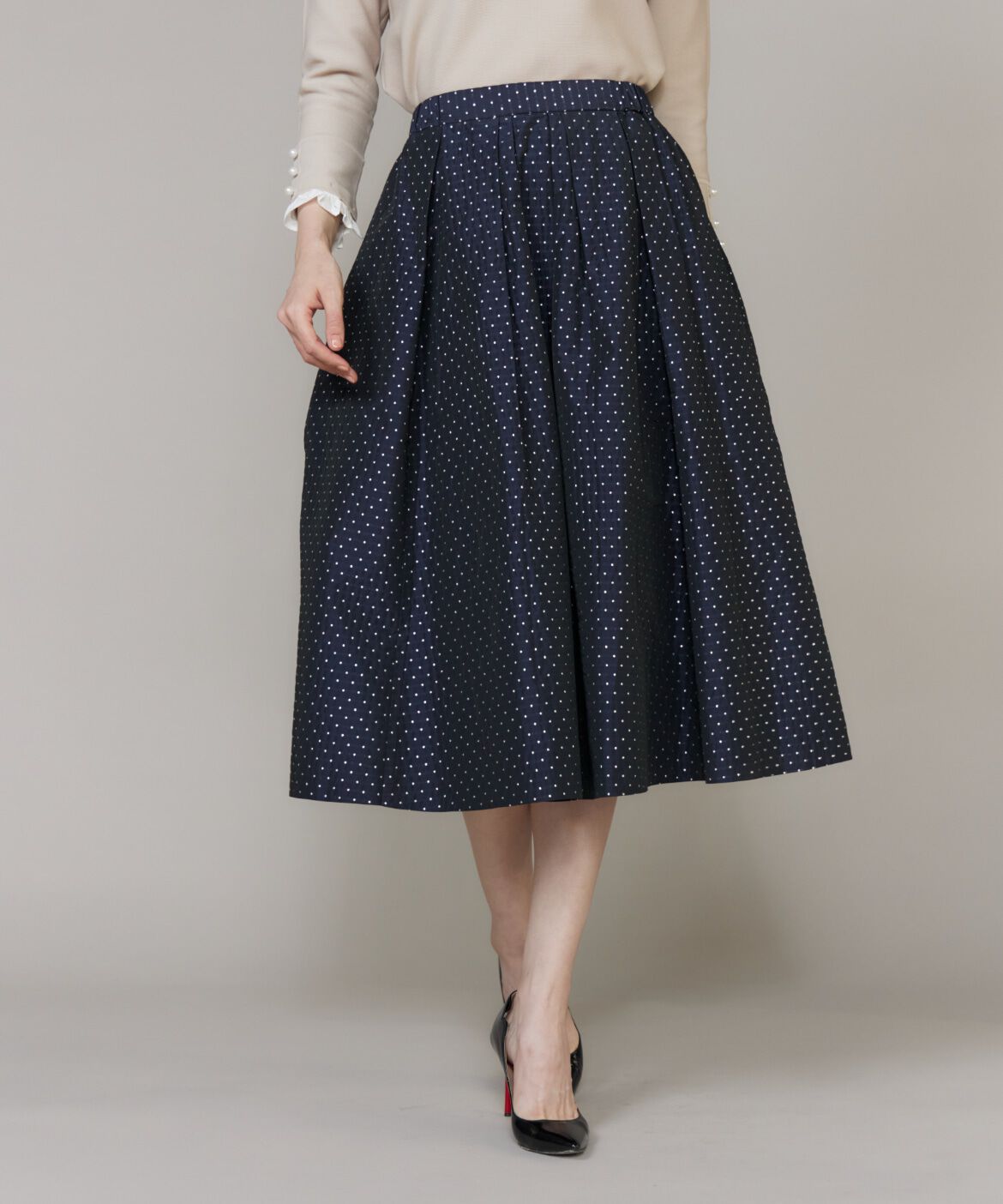 Maglie le cassetto「《大きいサイズ》ラメドットジャガードスカート」|フレア|