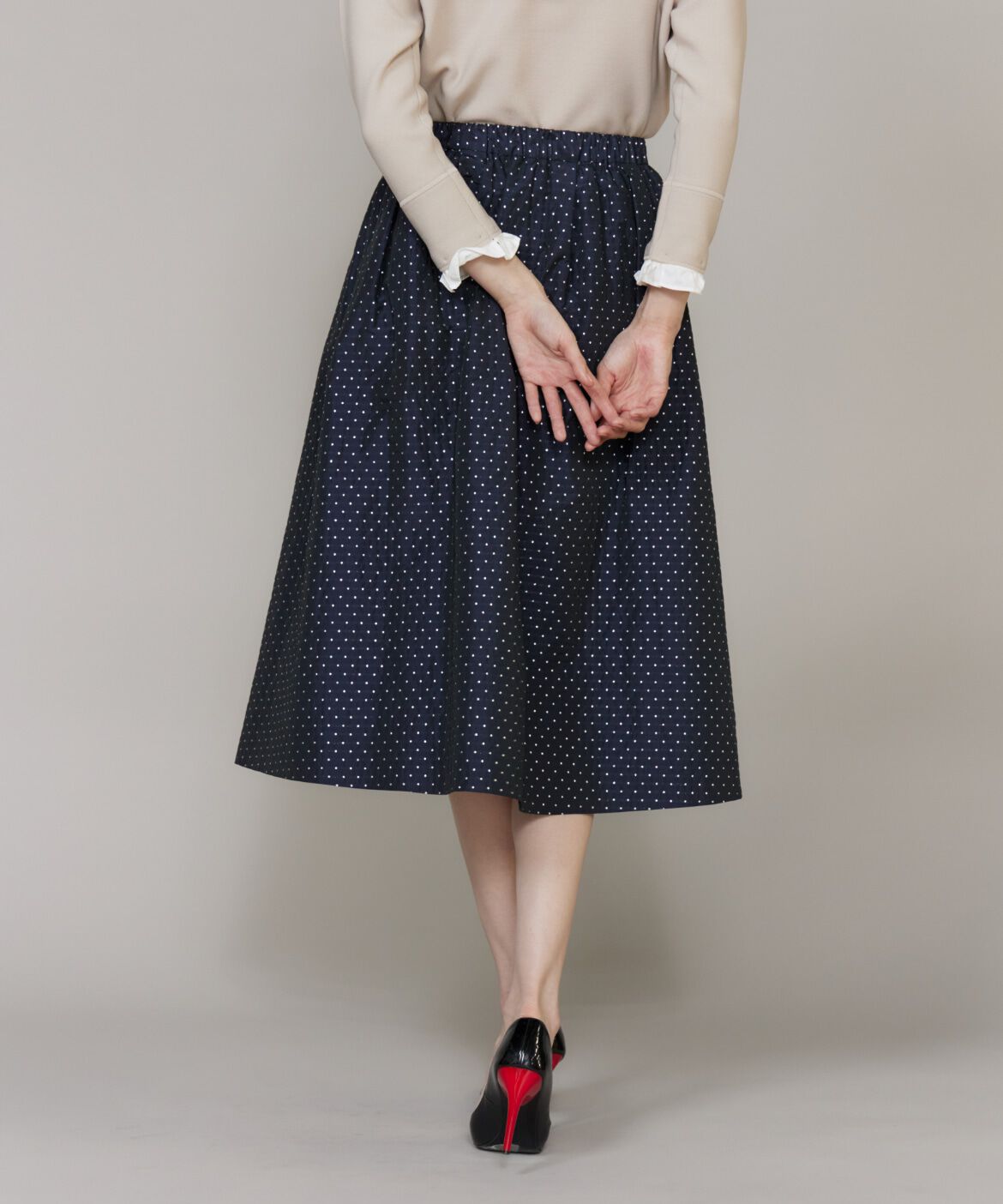 Maglie le cassetto「《大きいサイズ》ラメドットジャガードスカート」|フレア|