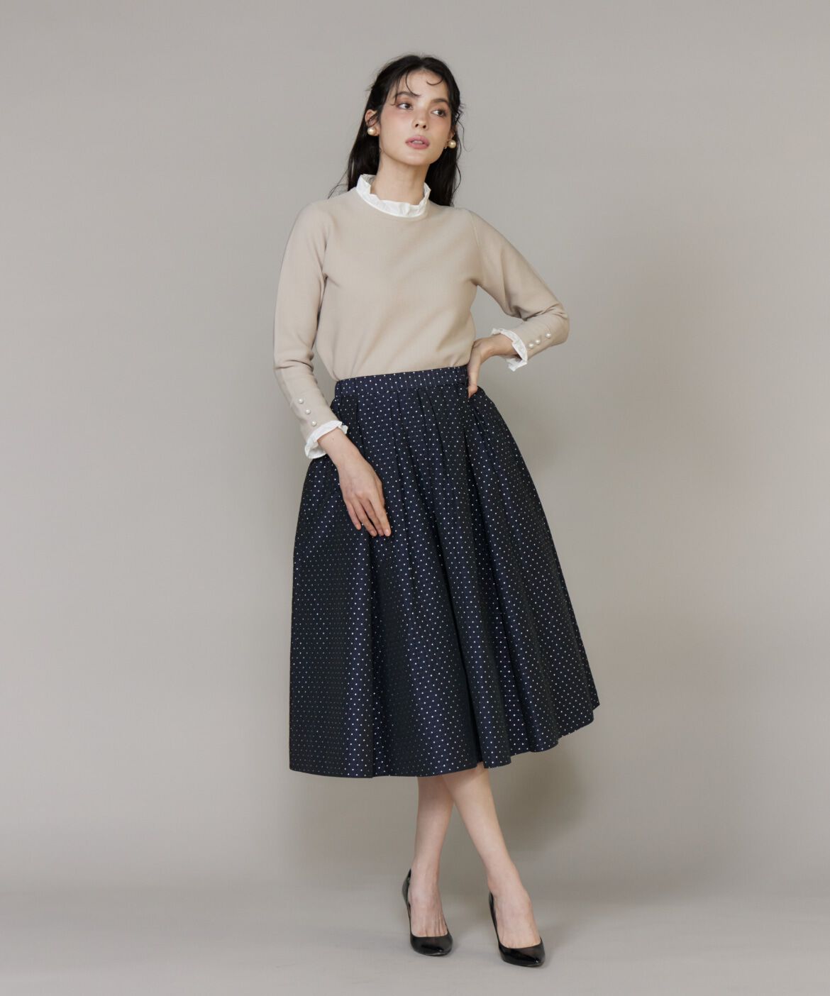 Maglie le cassetto「《大きいサイズ》ラメドットジャガードスカート」|フレア|