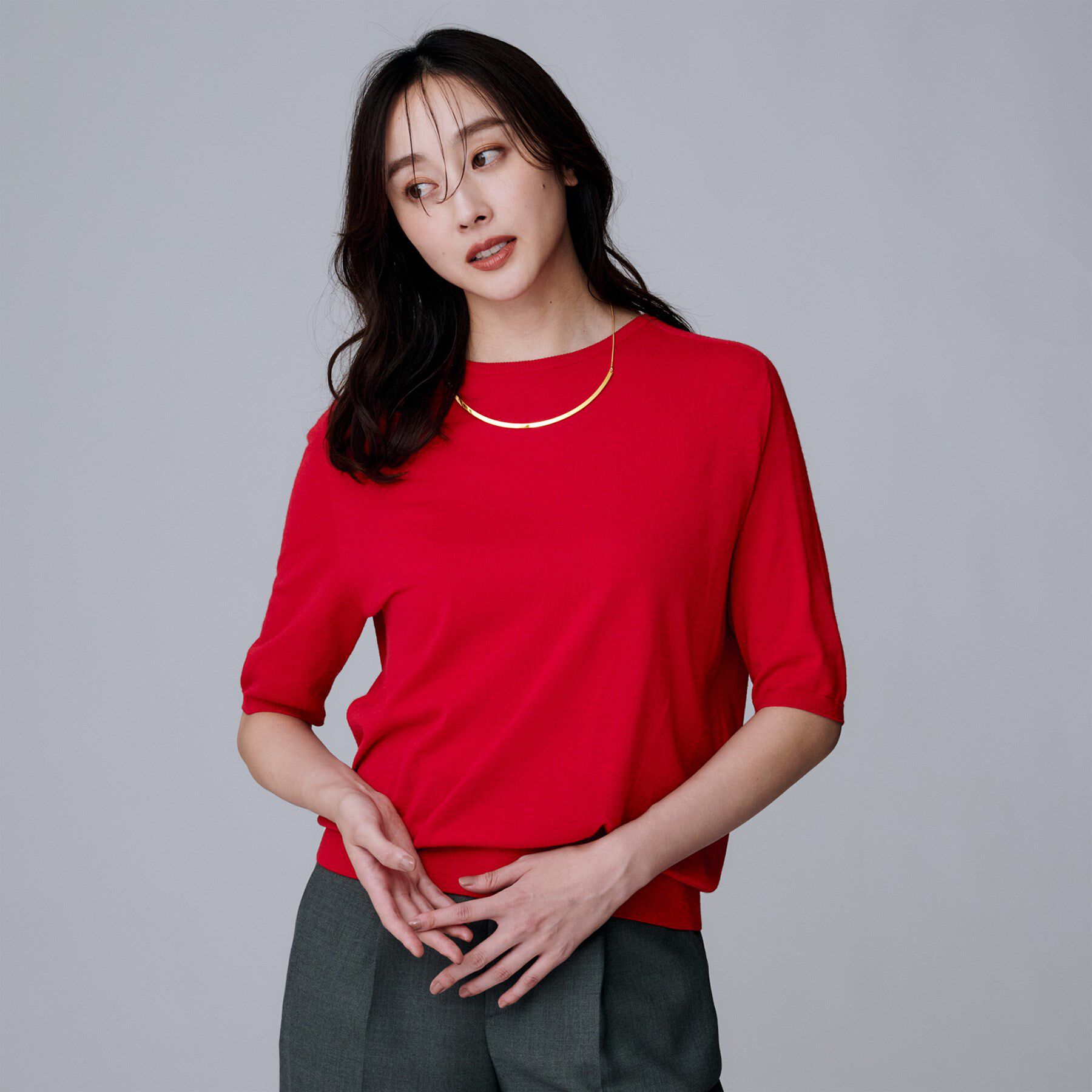 UNTITLED「【アンサンブル可/六分袖/洗える】ウールシルクニット」|ニット・セーター|