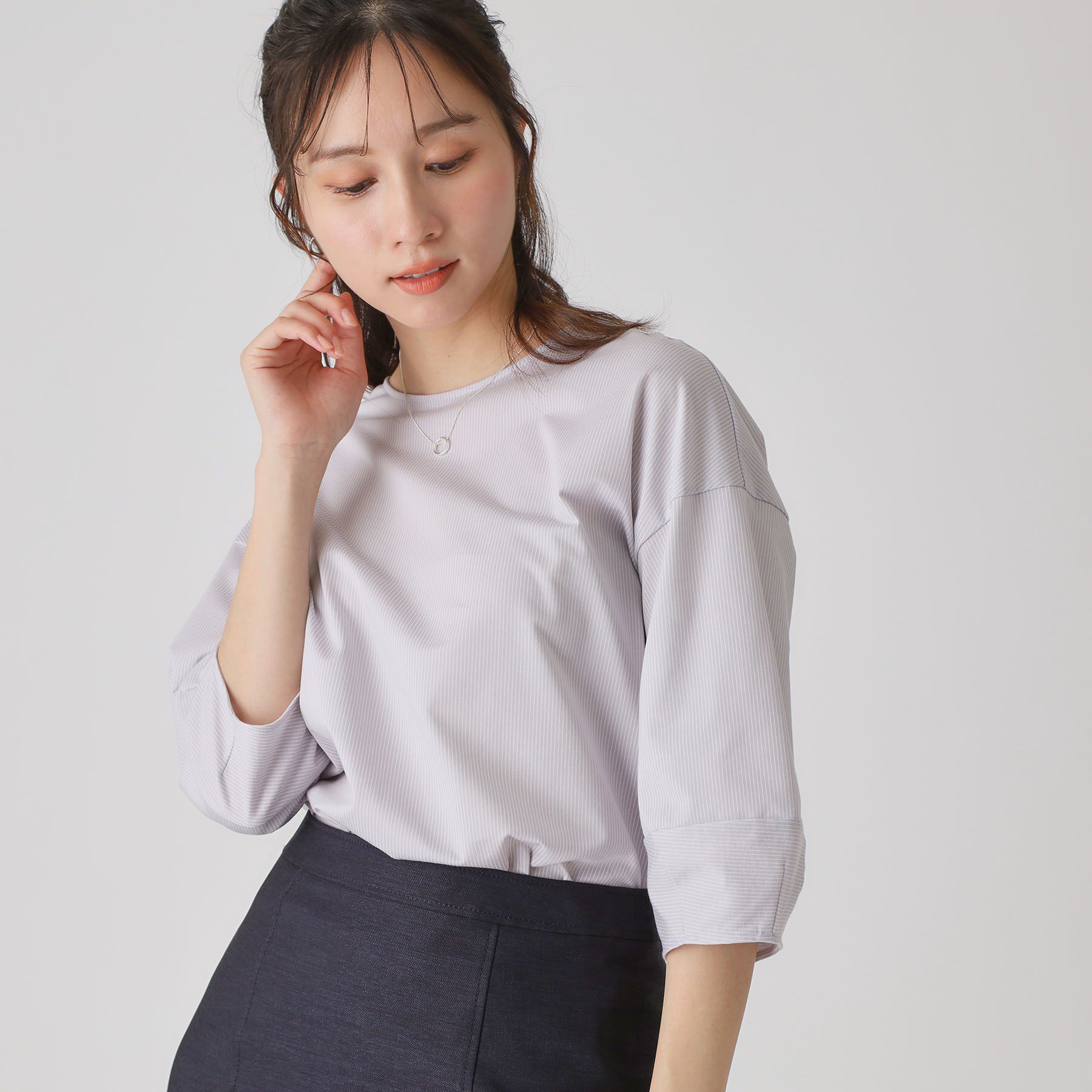 COUP DE CHANCE「【洗える／日本製／】ストライプ柄ジャージのトップス」|Tシャツ・カットソー|