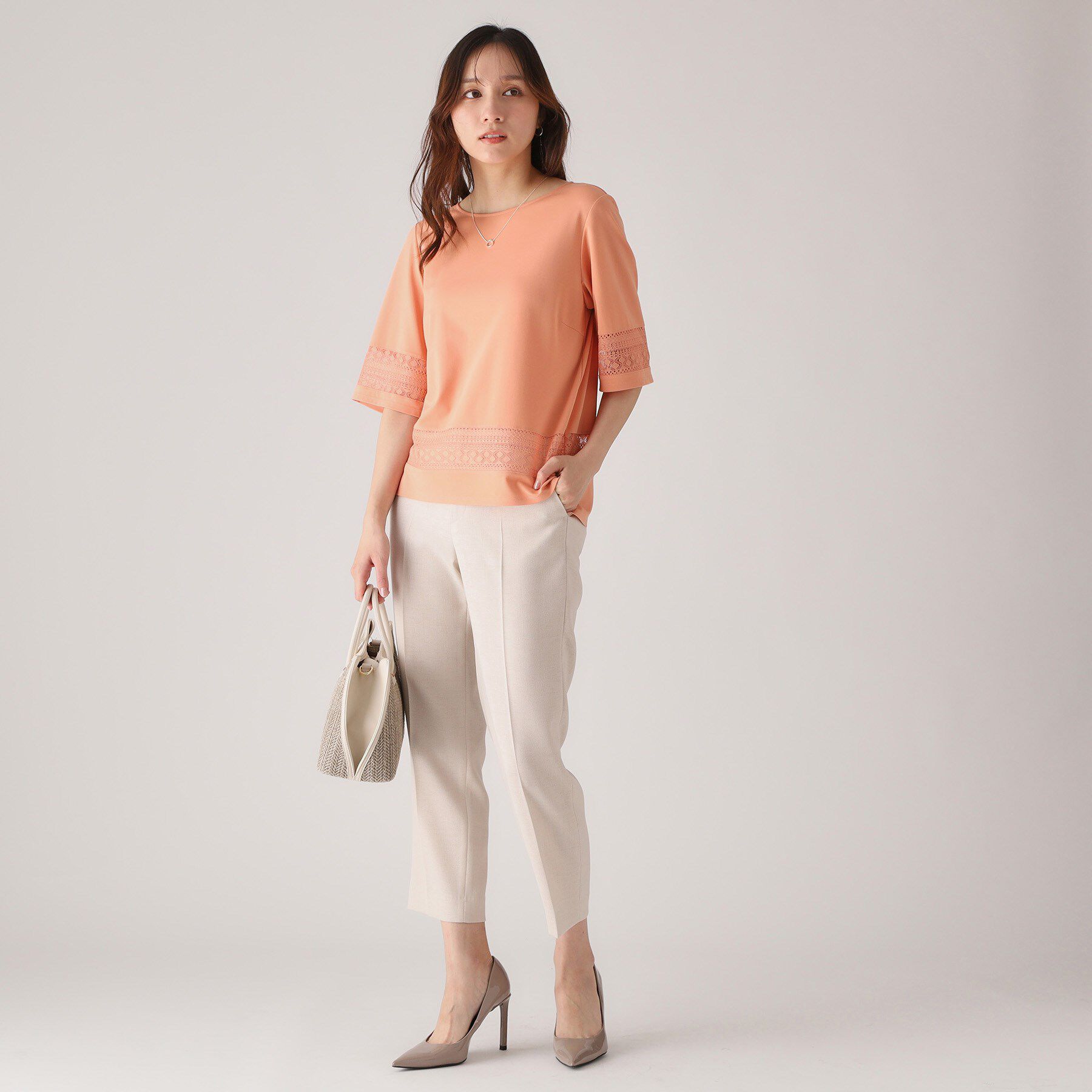 COUP DE CHANCE「【洗える／日本製】レース使いジャージトップス」|Tシャツ・カットソー|