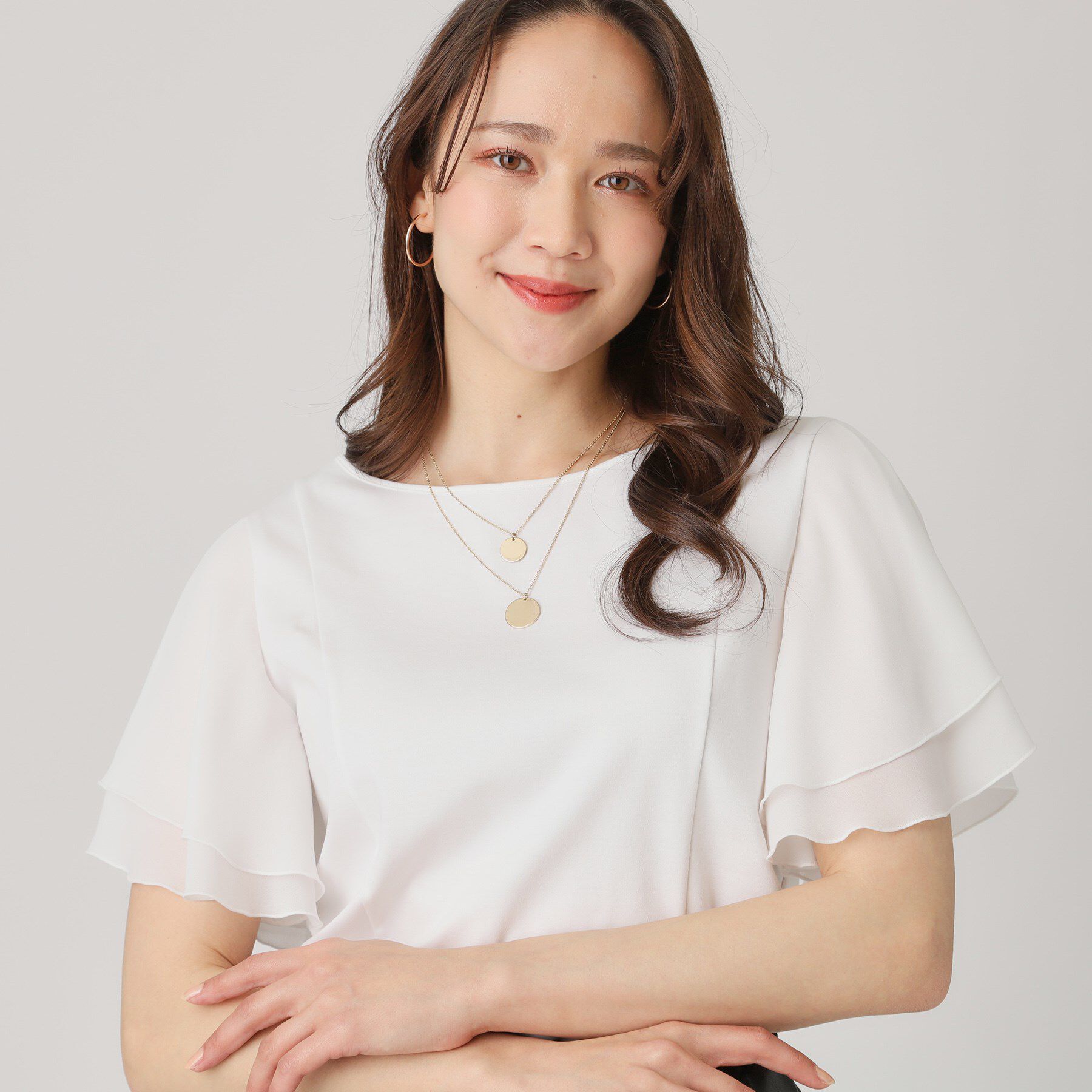 COUP DE CHANCE「【洗える／日本製】異素材組合せのジャージートップス」|Tシャツ・カットソー|ホワイト(001)