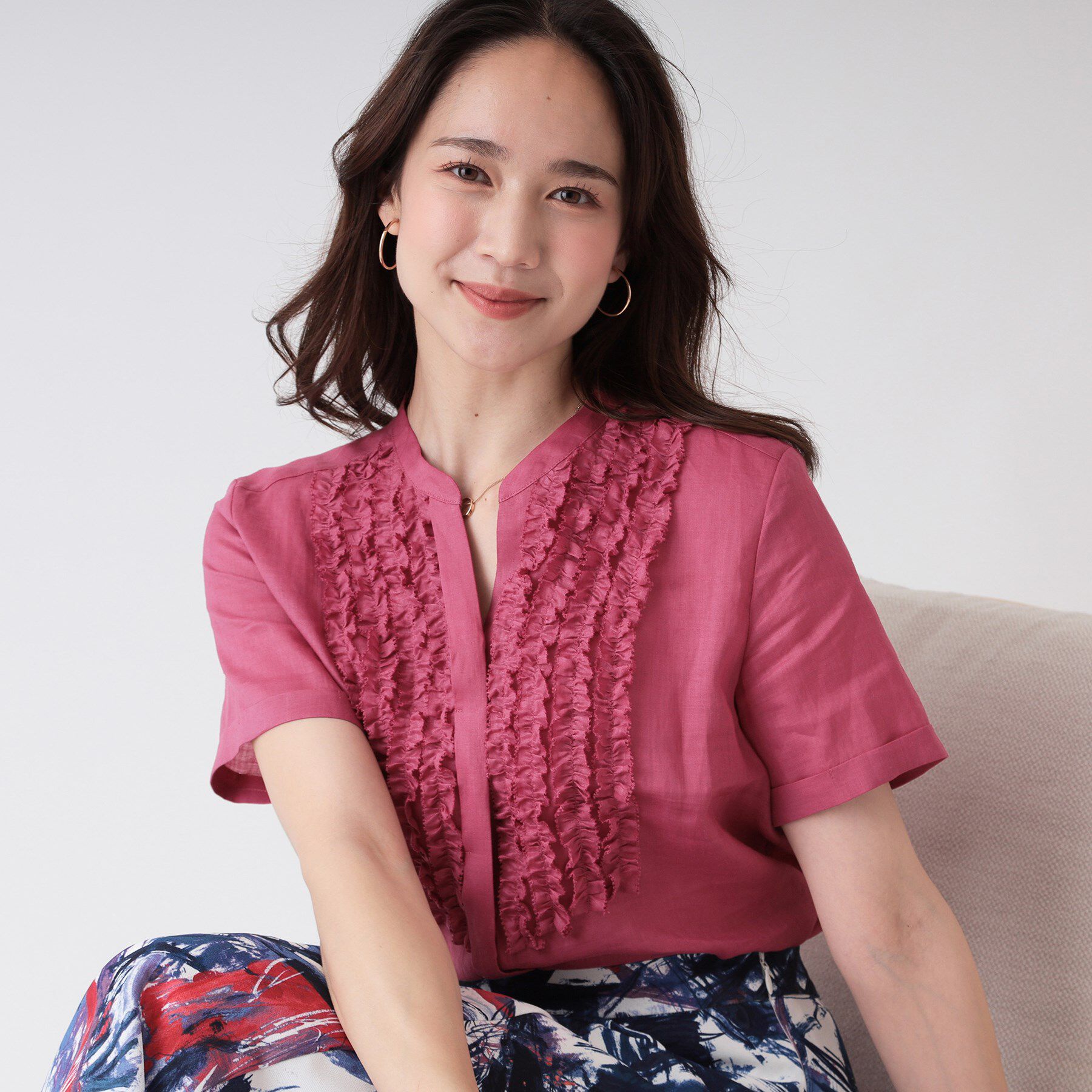 COUP DE CHANCE「【洗える／ラミー】フリルデザインブラウス」|シャツ・ブラウス|ピンク(074)