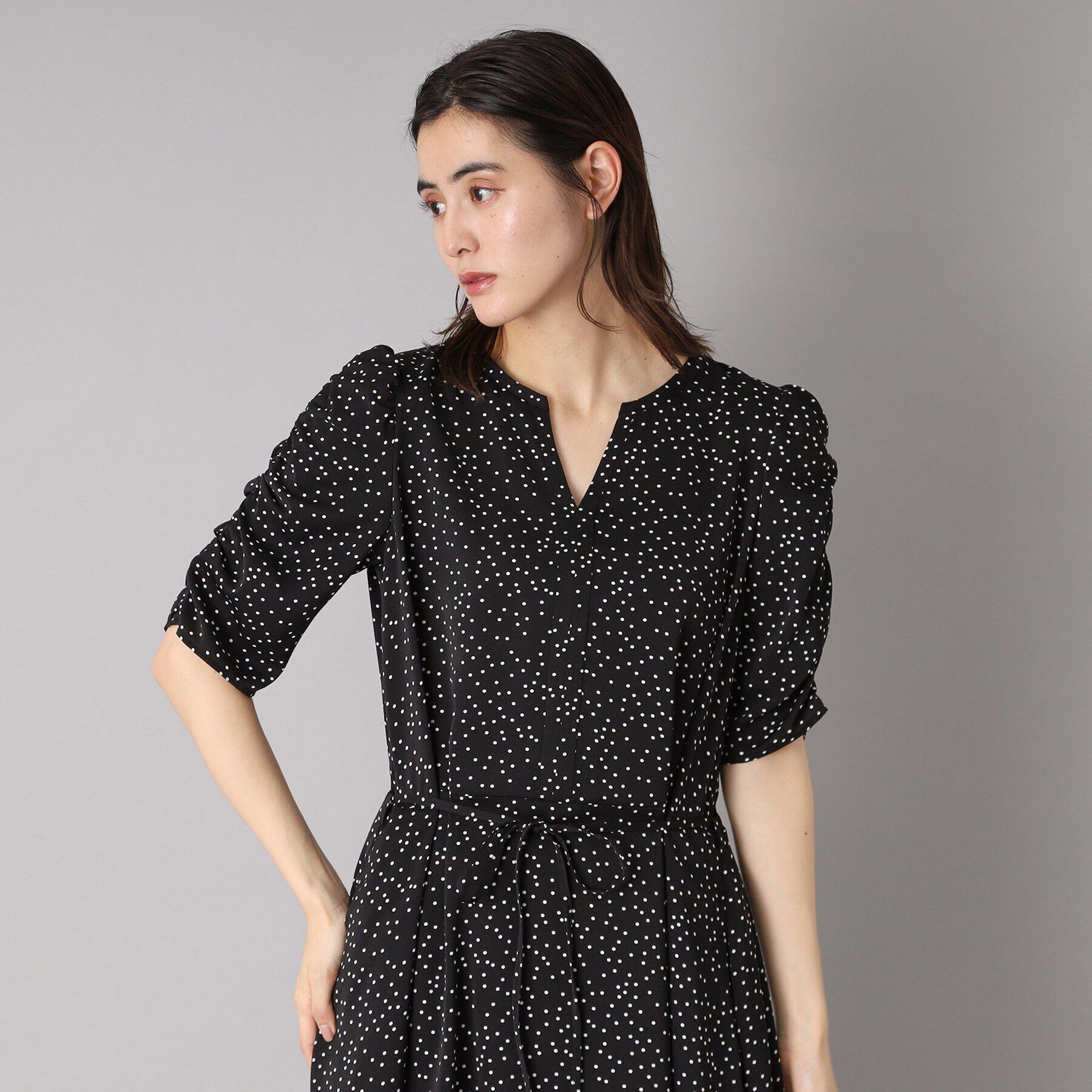 DRESSTERIOR「【ポケット付き/ドット柄】ドットハーフスリーブワンピース」|ワンピース|