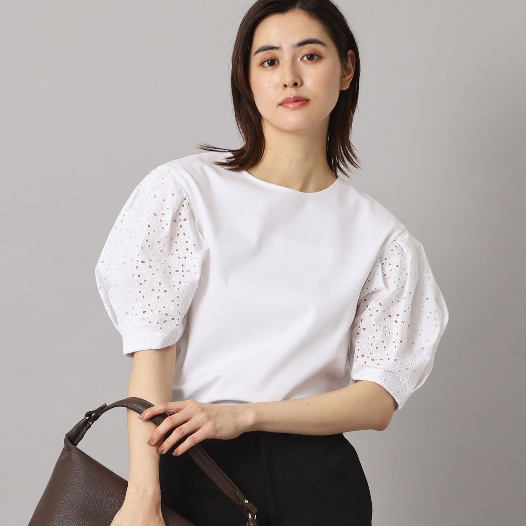 DRESSTERIOR「【接触冷感/UVカット】レーススリーブカットソー」|Tシャツ・カットソー|ホワイト(001)