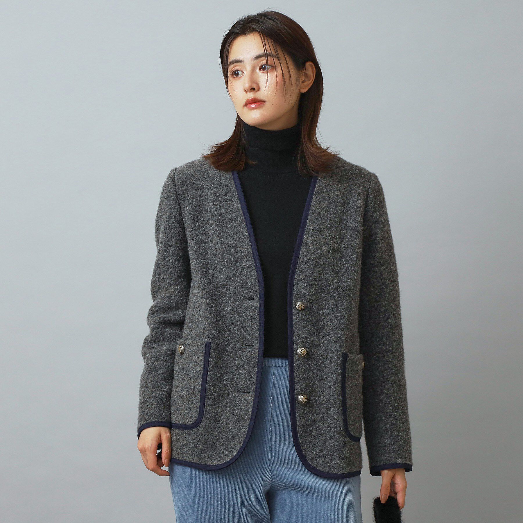 DRESSTERIOR「チロリアンニットジャケット」|ノーカラージャケット|