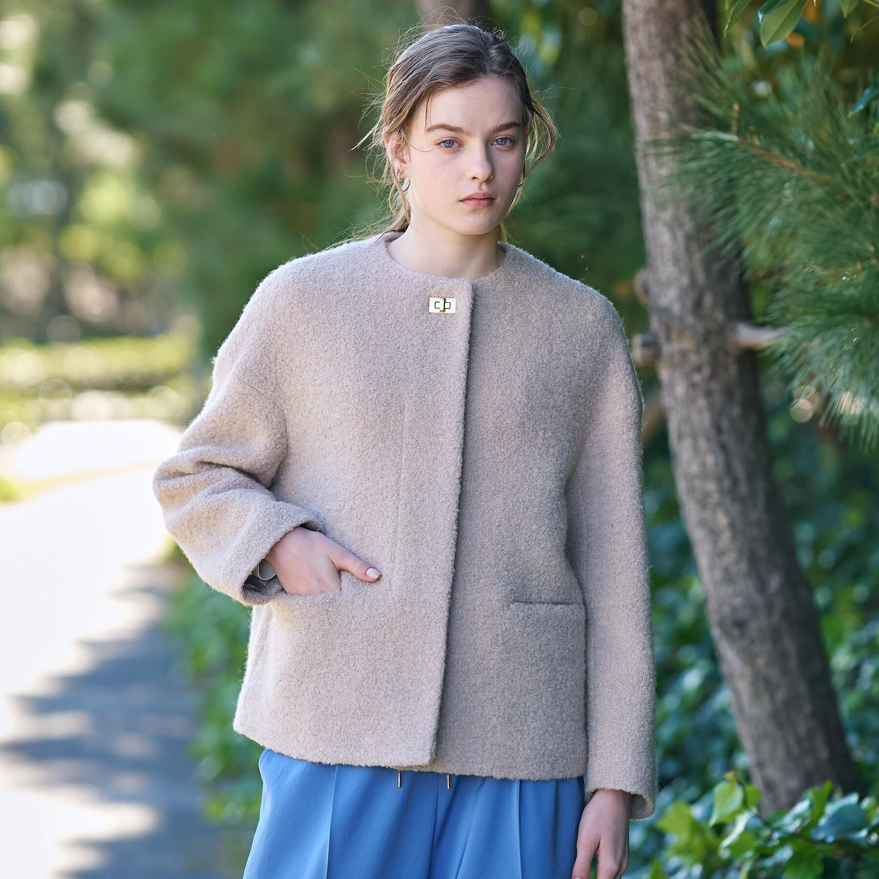 DRESSTERIOR「【CLASSY.12月号掲載】ループヤーンショートジャケット」|ノーカラーコート|