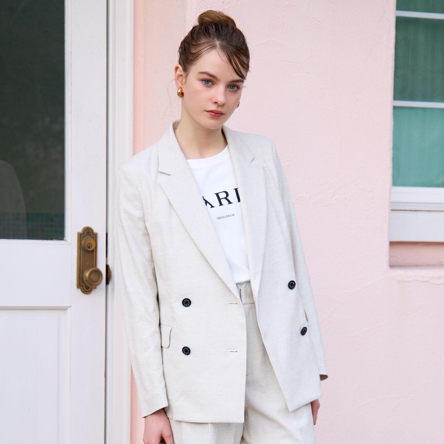 DRESSTERIOR「リネンブレンドオックスダブルジャケット」|テーラードジャケット|ライトベージュ(05