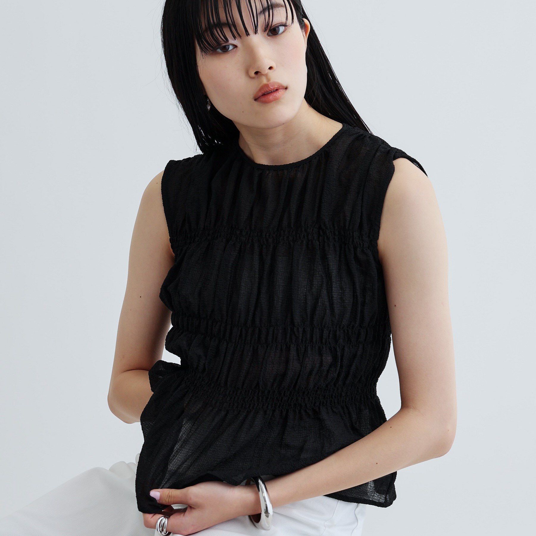 GALLEST「ワッシャーティアードブラウス」|シャツ・ブラウス|ブラック(019)