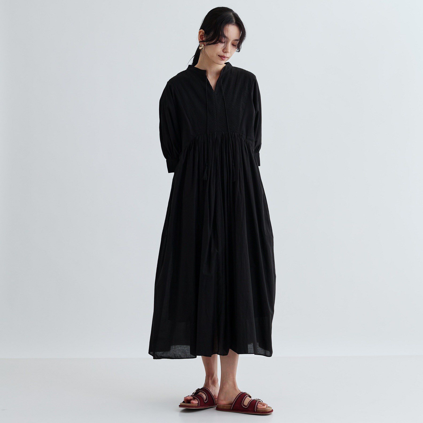 GALLEST「ピンタックコットンワンピース」|ワンピース|ブラック(019)