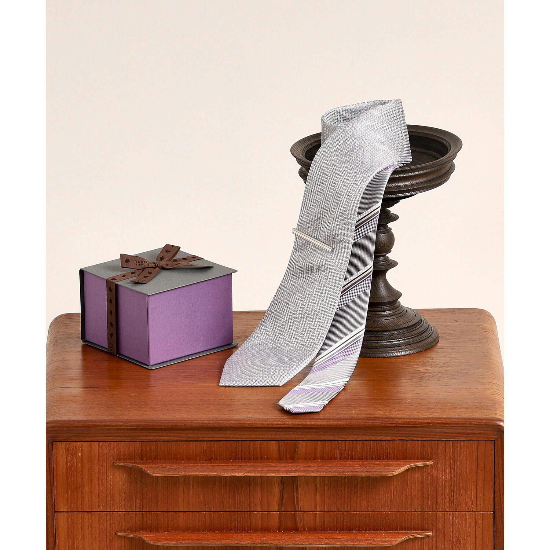 TAKEO KIKUCHI「ムジネクタイ&タイバー カラーBOXセット」|ネクタイ・蝶ネクタイ|グレー(012)