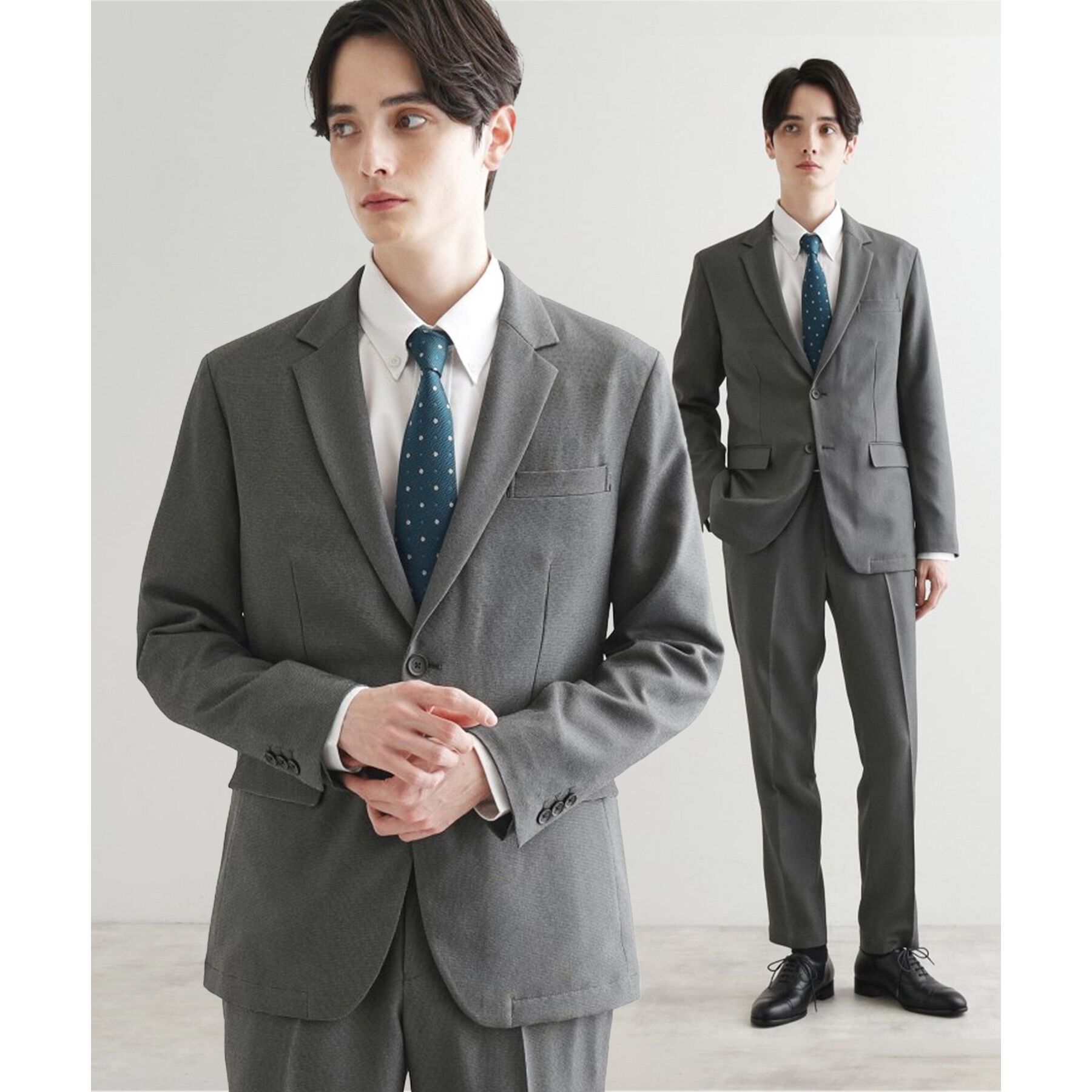 tk.TAKEO KIKUCHI「【洗える】ピンヘッドストレッチセットアップ／上下2点セット／速乾／WEB限定／ビジカジ対応」|スーツ|グレー(712)