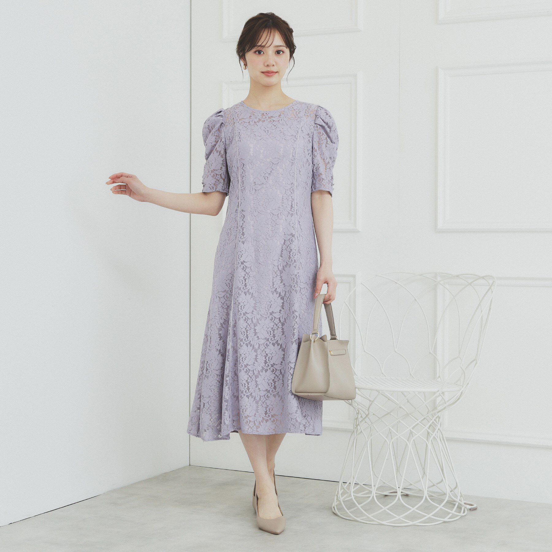 index「総レースギャザースリーブワンピース【洗濯機洗い可】」|ワンピース|