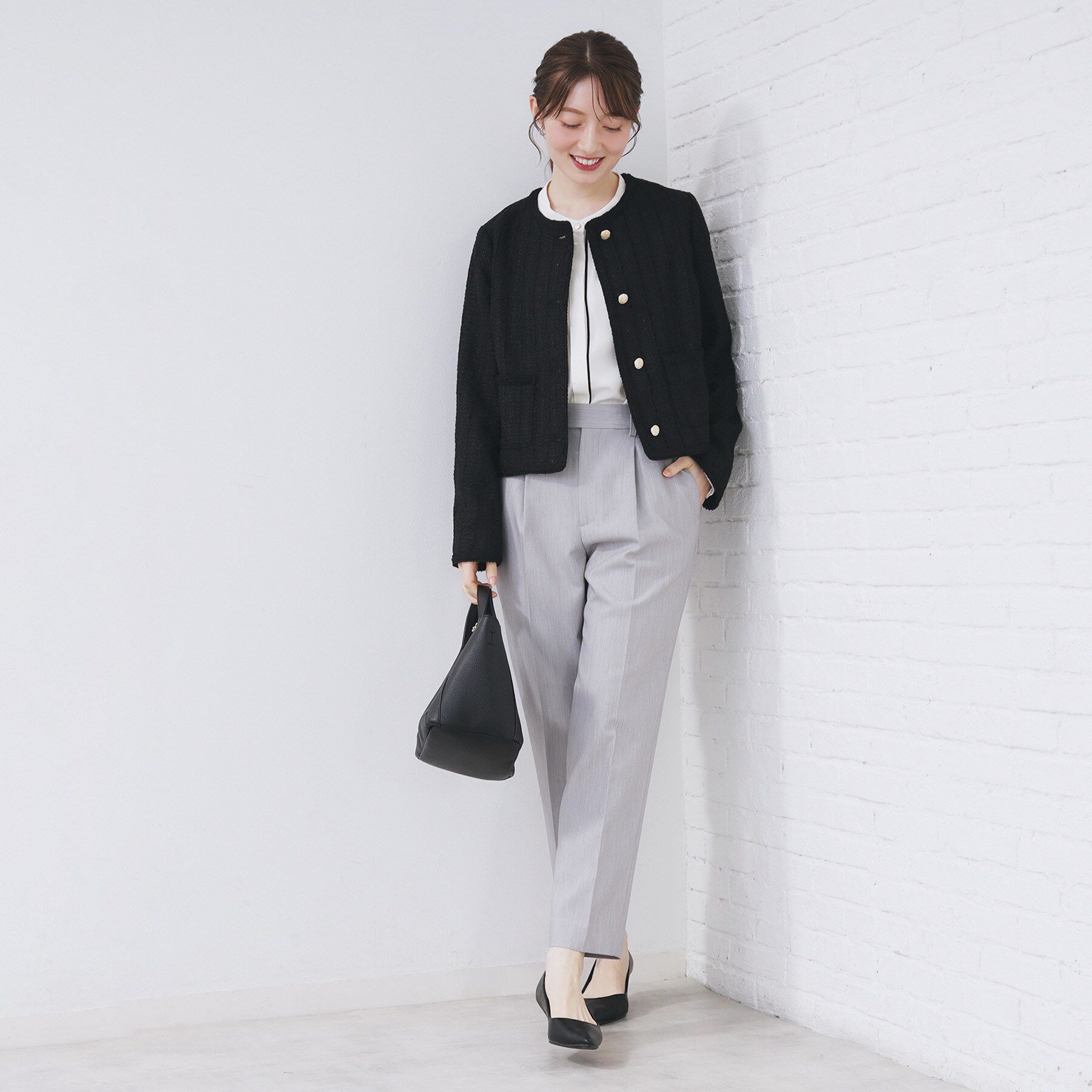 index「ファンシーツイードノーカラージャケット【洗える】」|ノーカラージャケット|