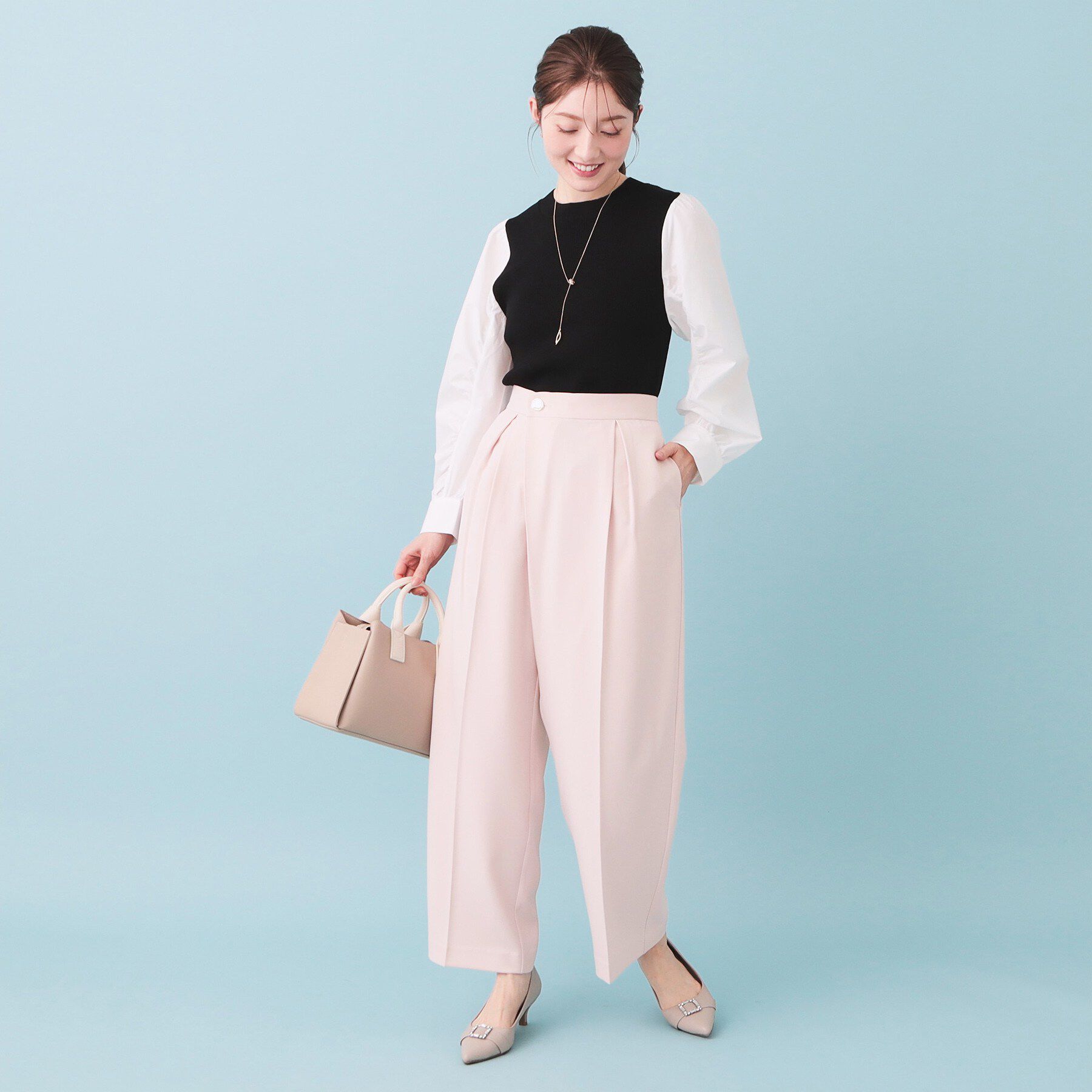 index「フロントラップ風ハイウエストワイド【洗濯機OK／イージーアイロン／ストレッチ】」|その他|