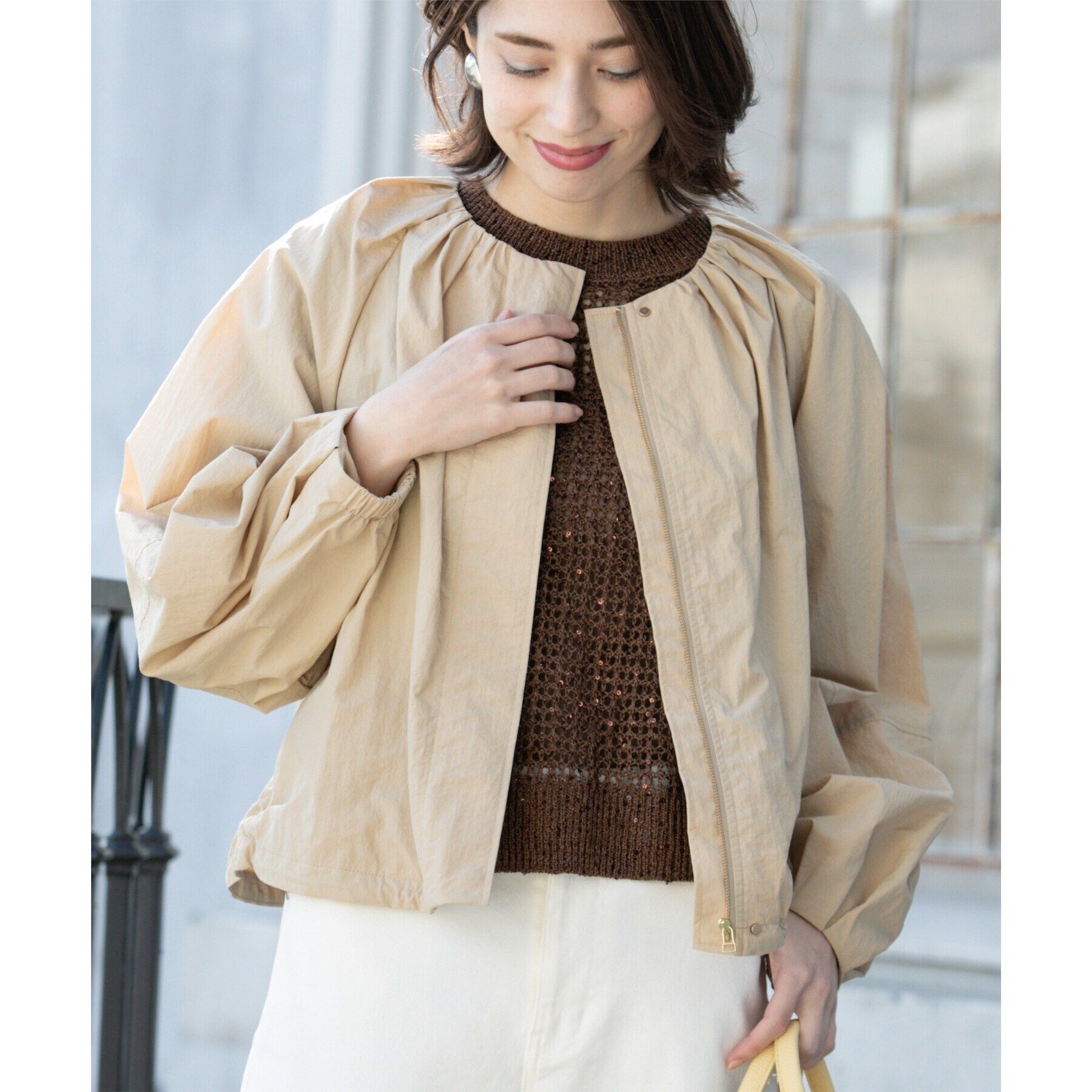 OPAQUE.CLIP「撥水ノーカーラーブルゾン【UV/洗濯機洗い可】」|ノーカラーコート|