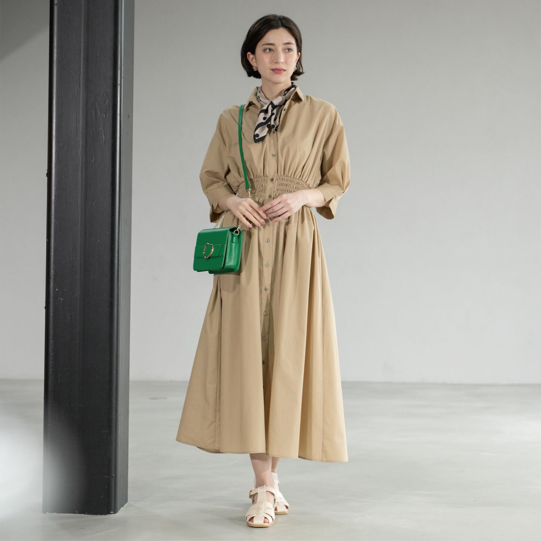 OPAQUE.CLIP「《5色展開》フィット＆フレアシャツワンピース【洗濯機洗い可】」|ワンピース|