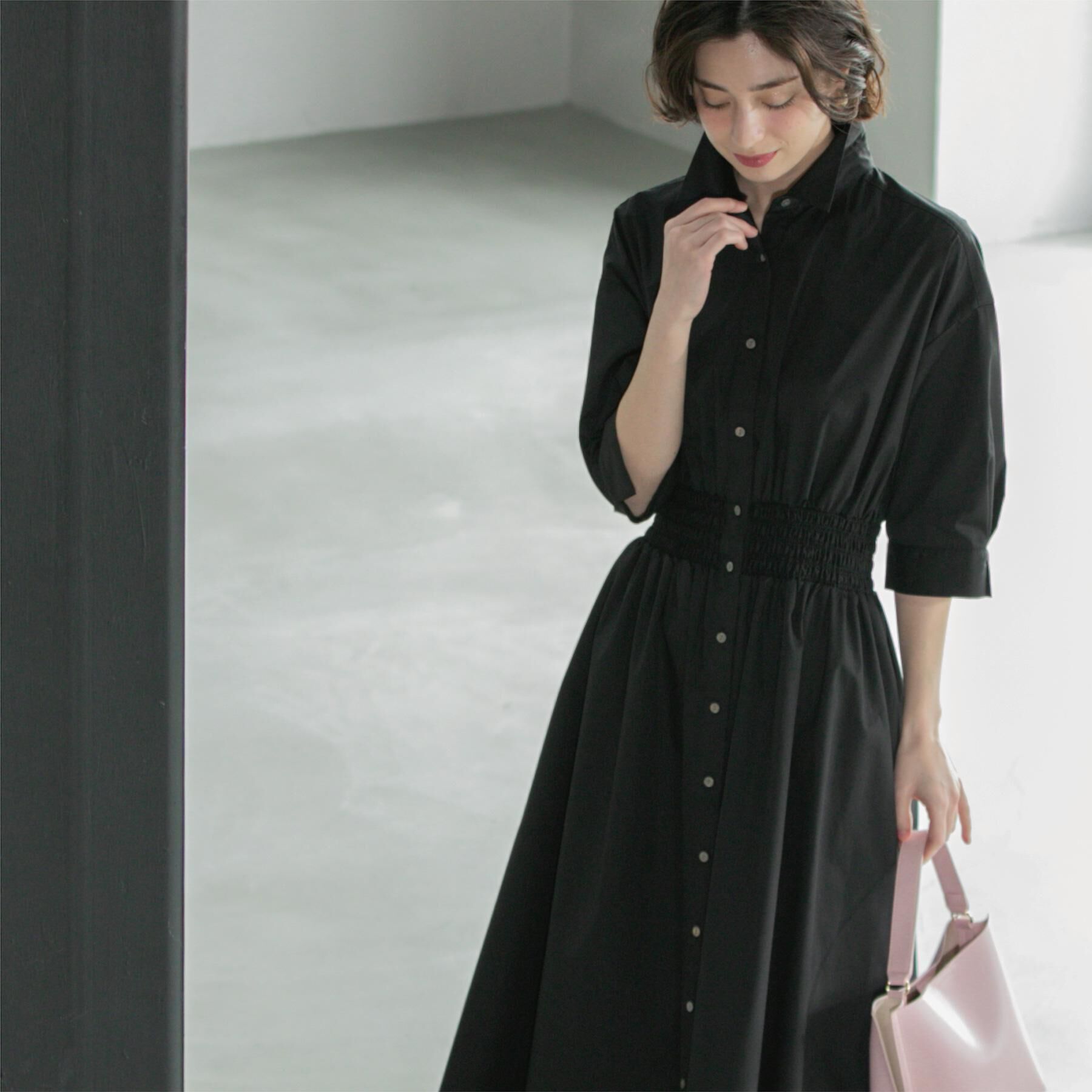 OPAQUE.CLIP「《5色展開》フィット＆フレアシャツワンピース【洗濯機洗い可】」|ワンピース|