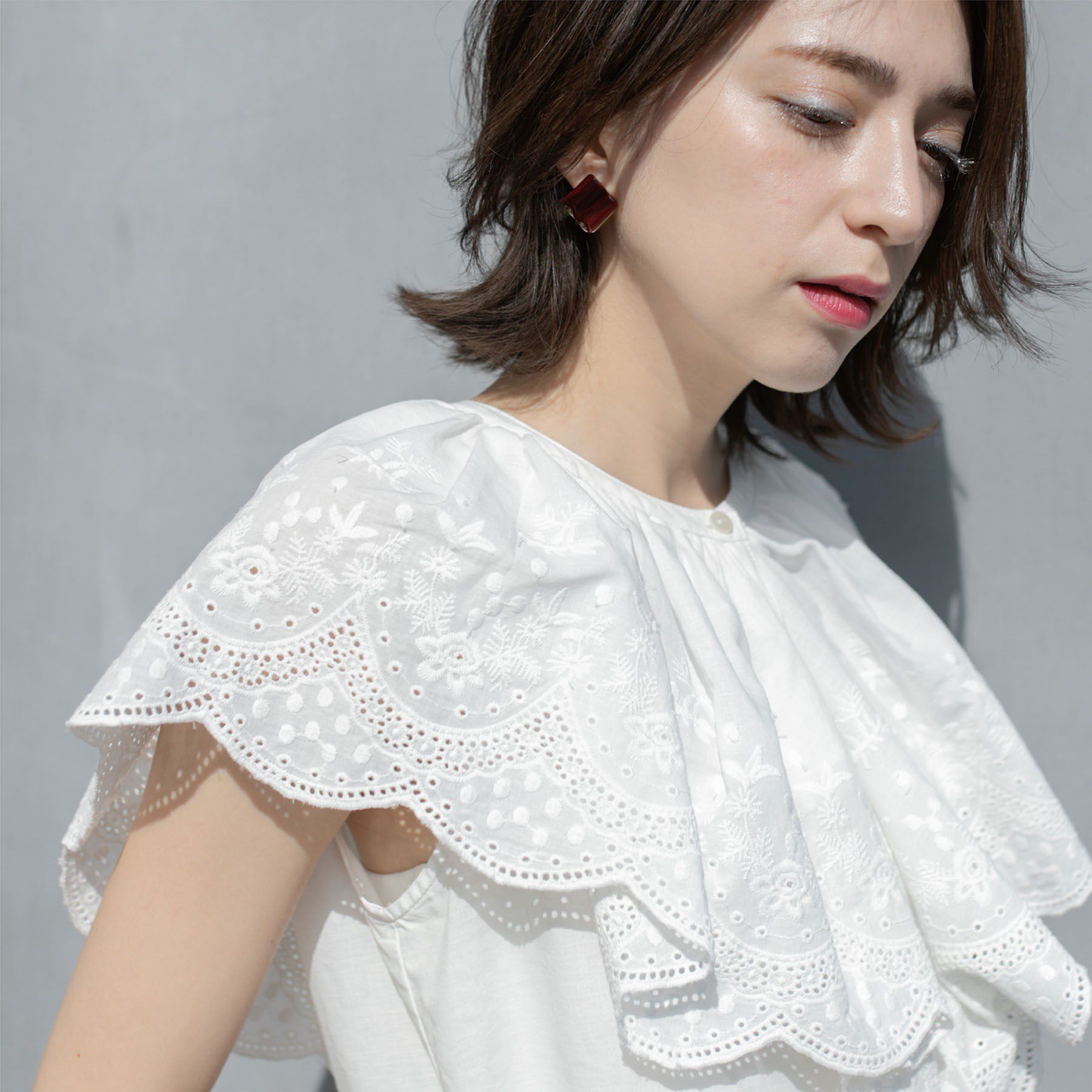 OPAQUE.CLIP「刺繍レースカラーブラウス」|シャツ・ブラウス|