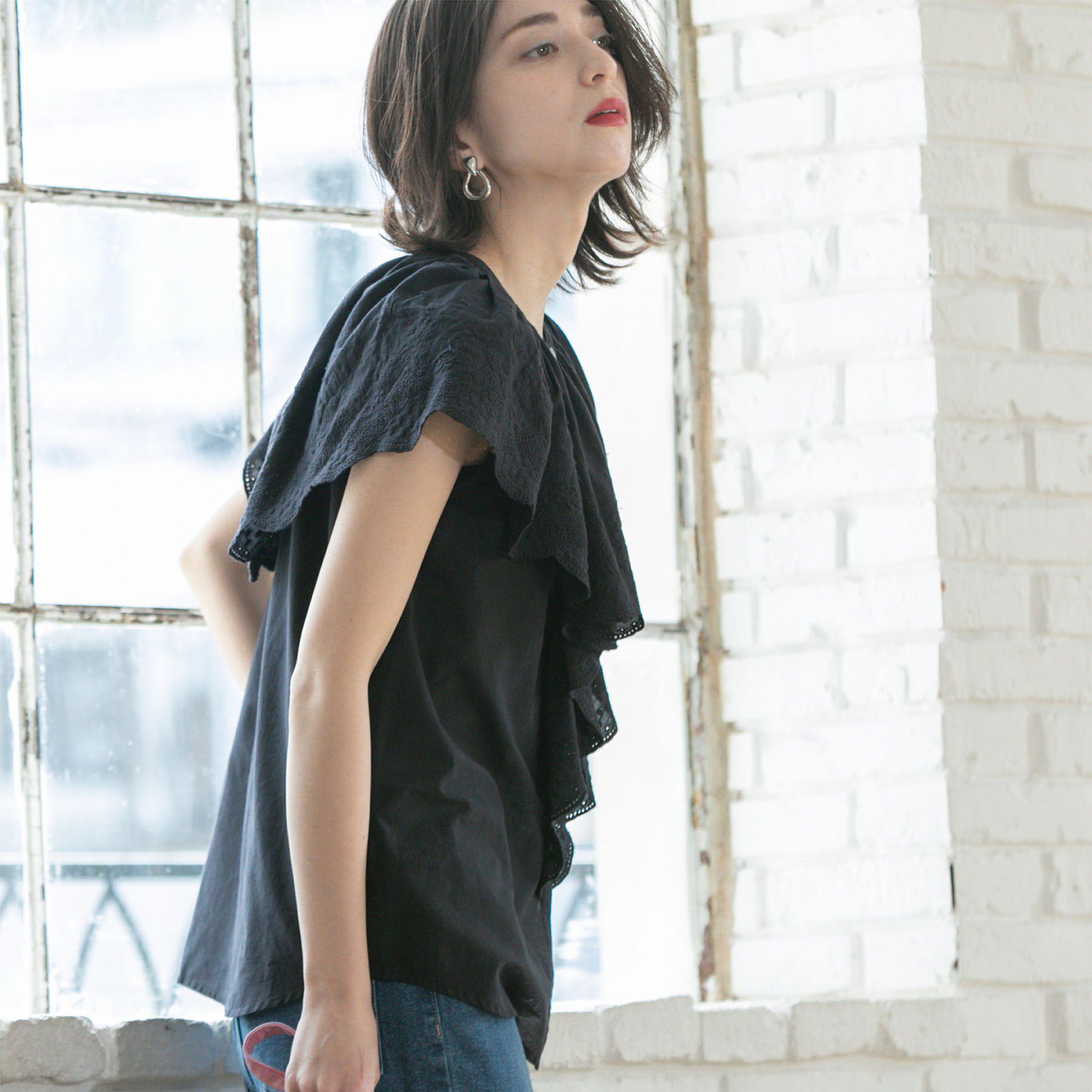 OPAQUE.CLIP「刺繍レースカラーブラウス」|シャツ・ブラウス|