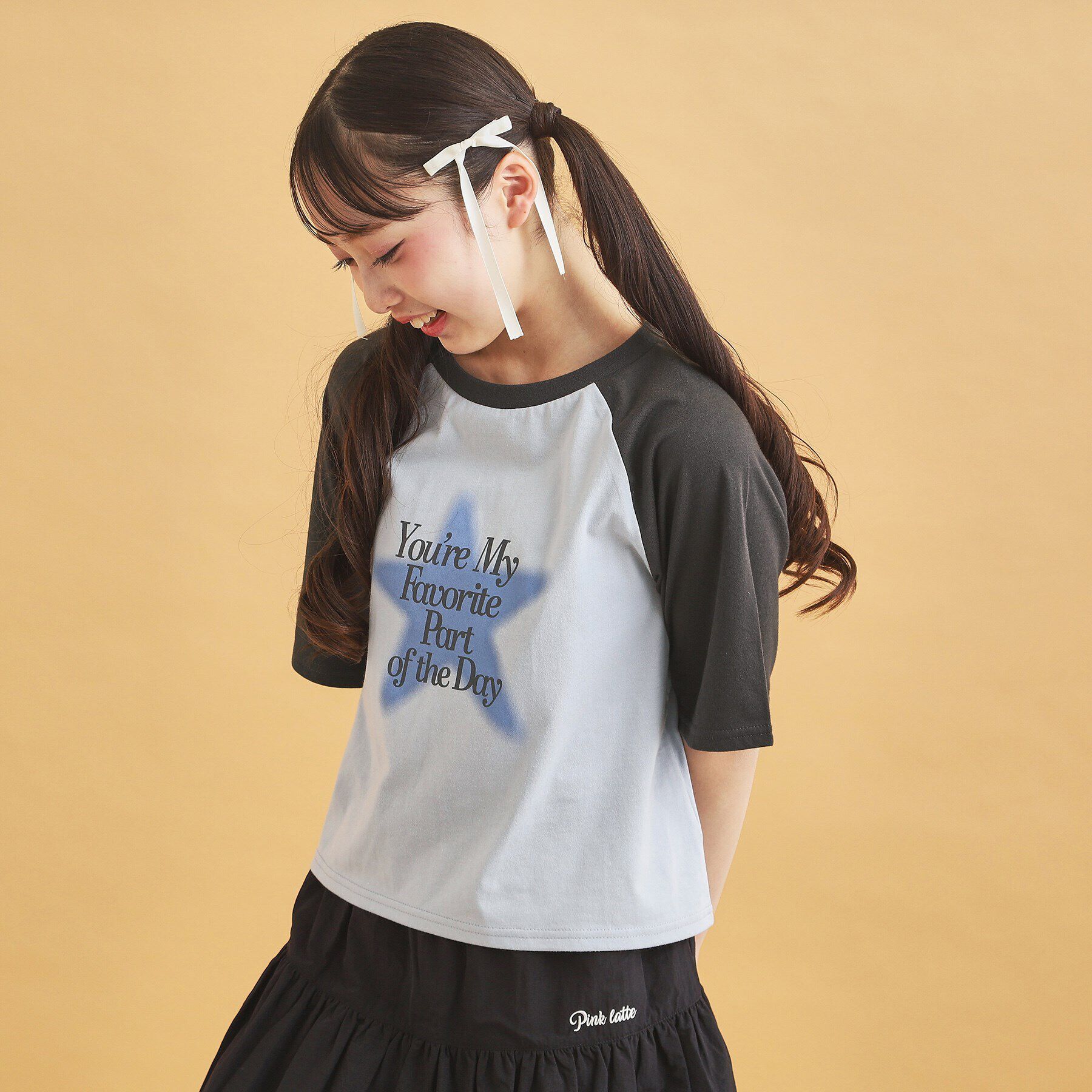 PINK-latte「◆スプレー星ラグランTシャツ」|Tシャツ・カットソー|グレー(212)