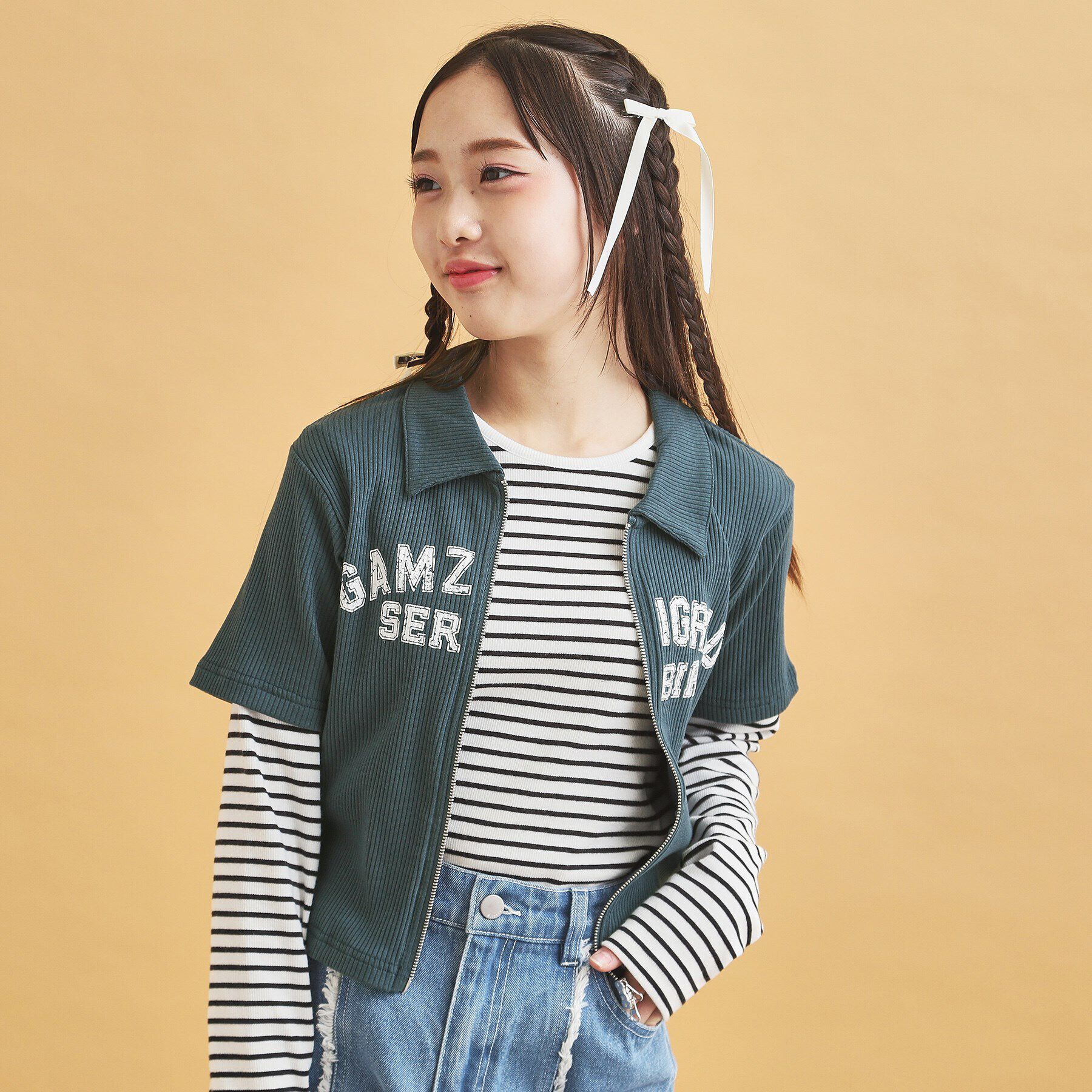 PINK-latte「襟付きテレコダブルジッププルオーバー」|Tシャツ・カットソー|