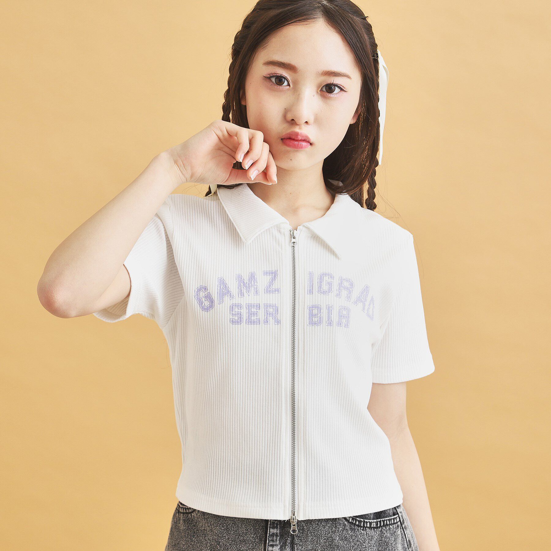 PINK-latte「襟付きテレコダブルジッププルオーバー」|Tシャツ・カットソー|