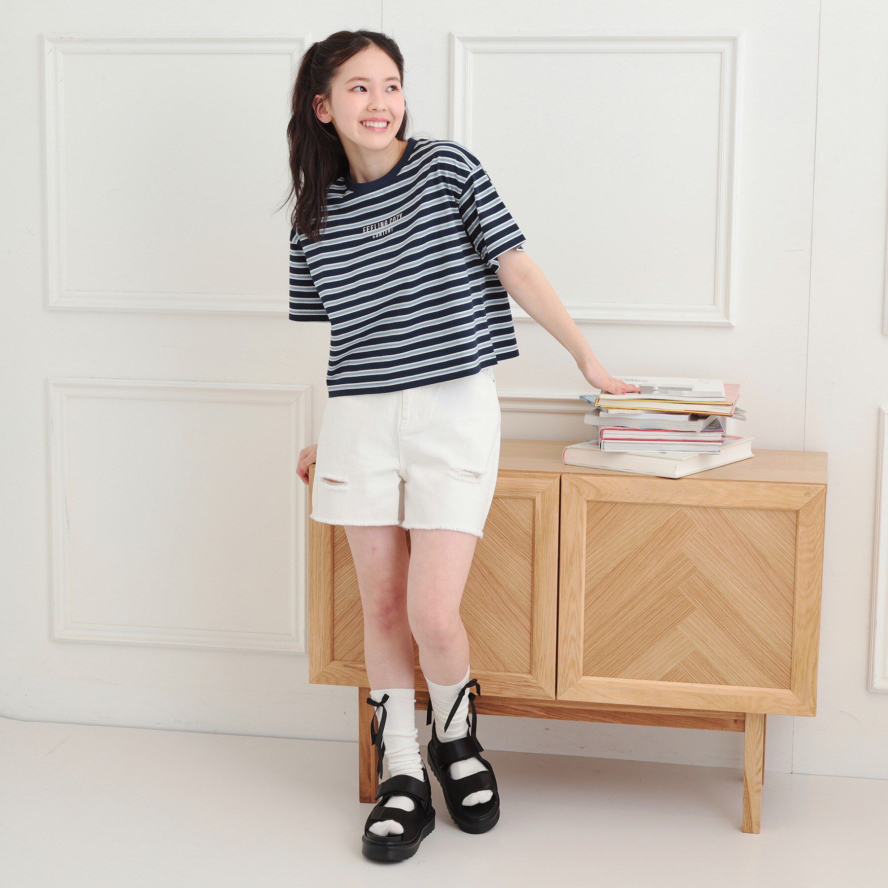 PINK-latte「◆クロップドボーダーTシャツ」|Tシャツ・カットソー|