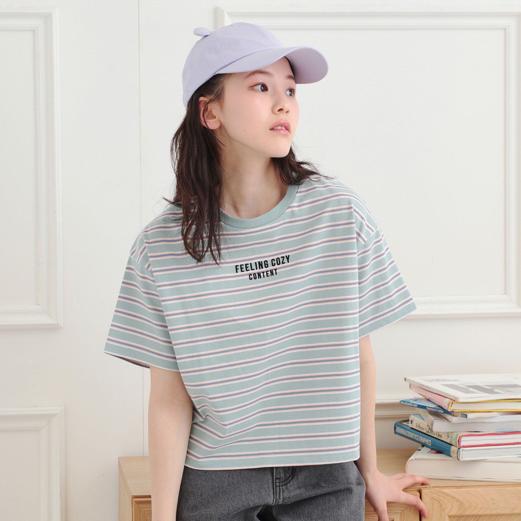 PINK-latte「◆クロップドボーダーTシャツ」|Tシャツ・カットソー|ミントグリーン(22
