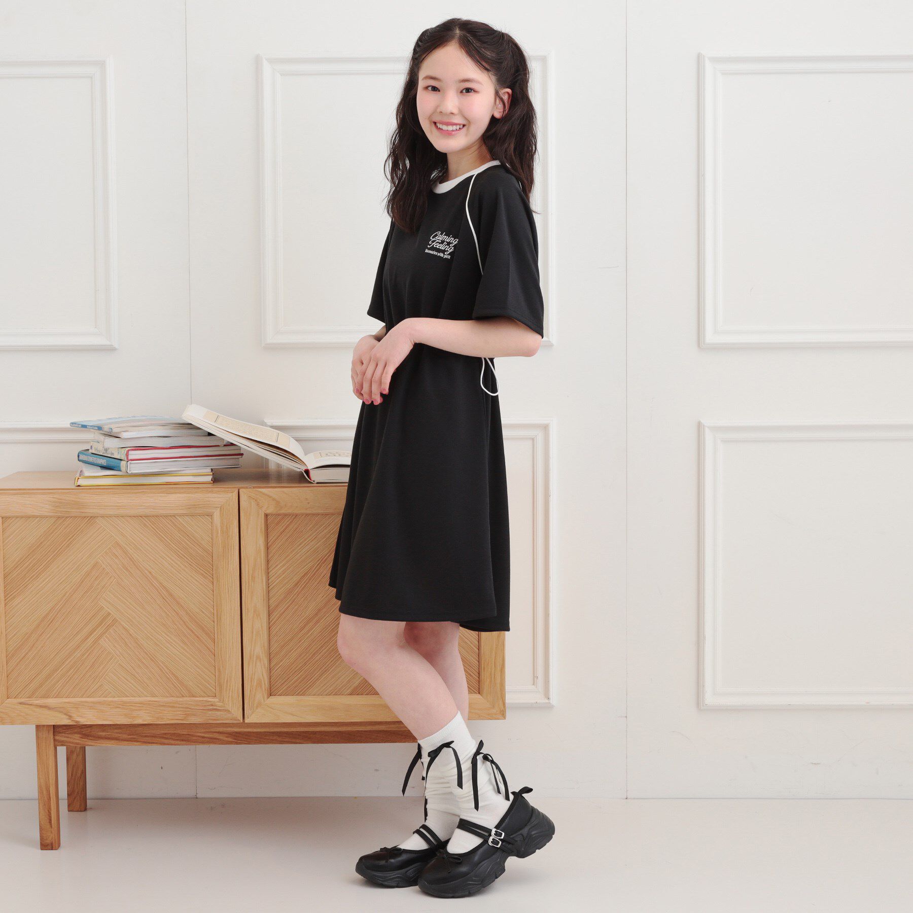 PINK-latte「パイピングドロストTシャツワンピース」|ワンピース|