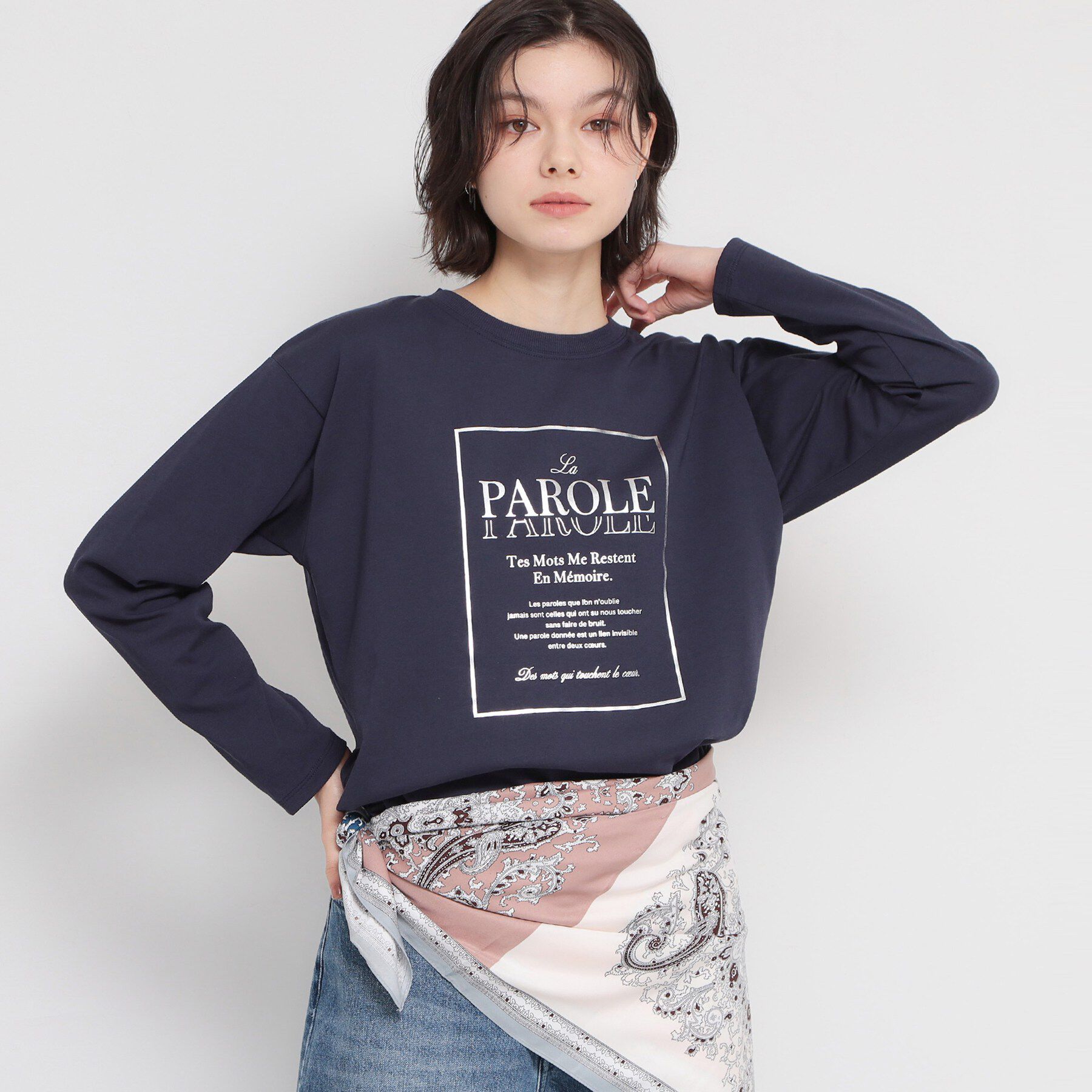 THE SHOP TK「ロゴ箔プリントロンTee」|Tシャツ・カットソー|ネイビー(094)