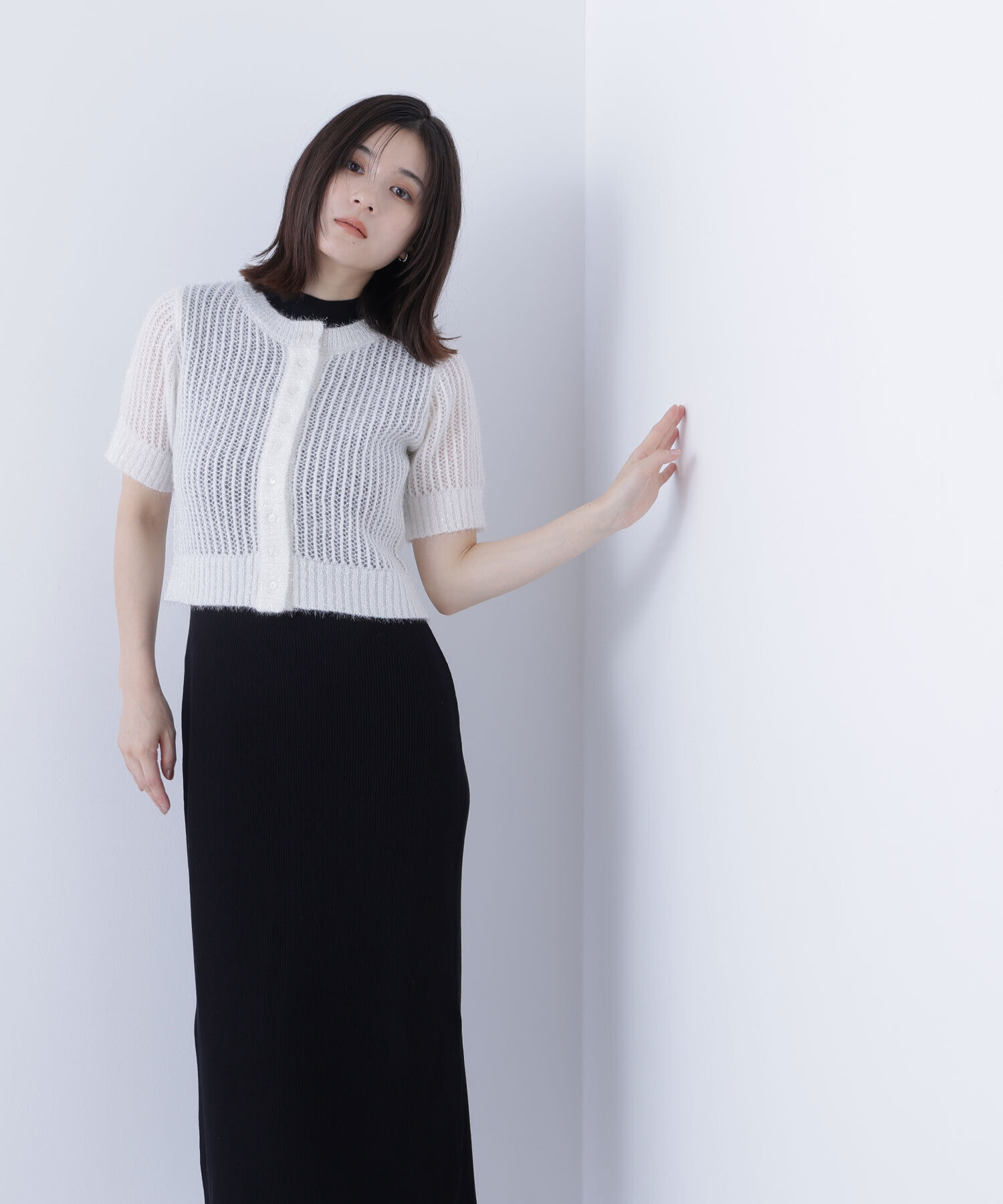  「フィルムラメカーデセットニットワンピース」|ワンピース|