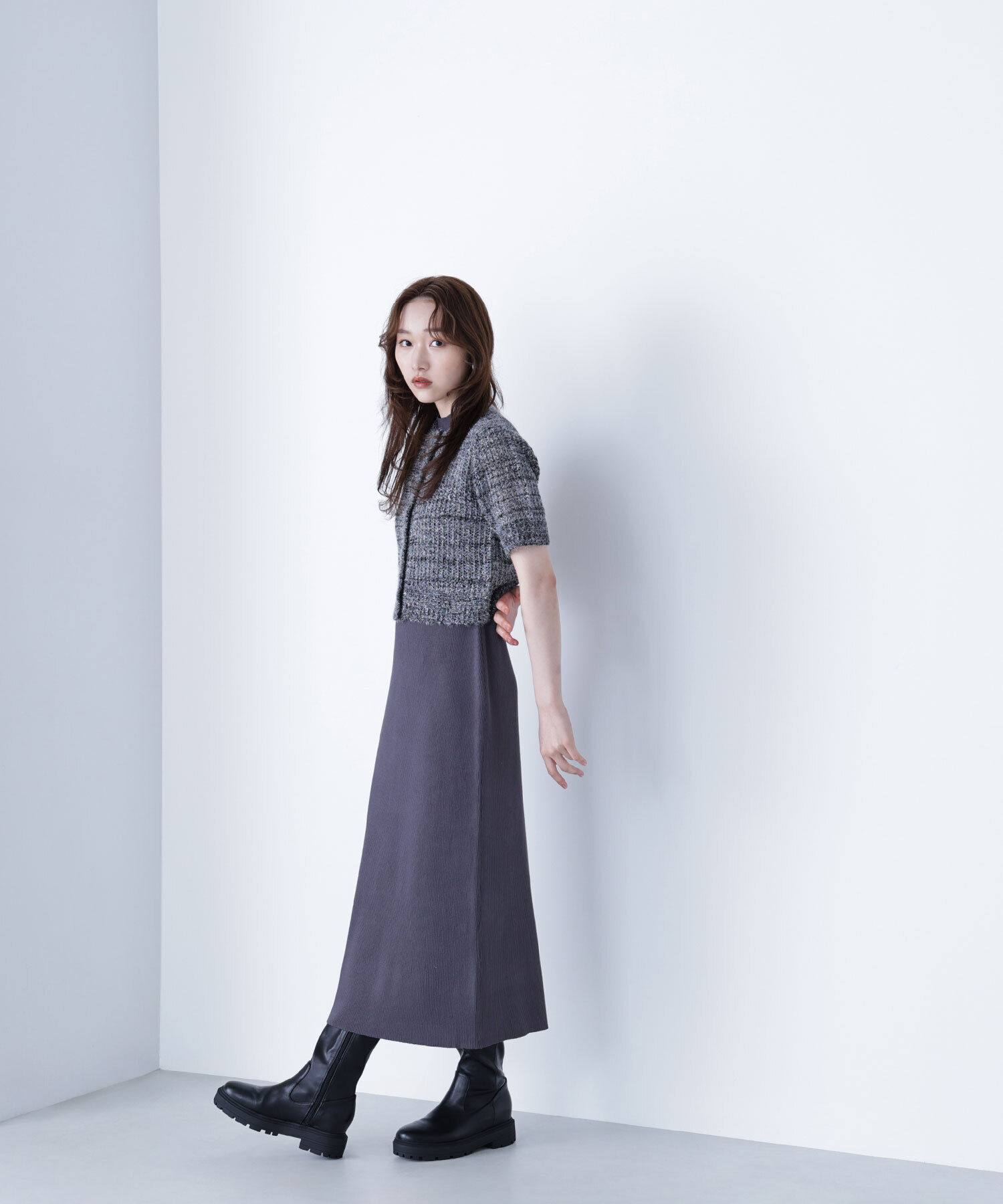  「フィルムラメカーデセットニットワンピース」|ワンピース|