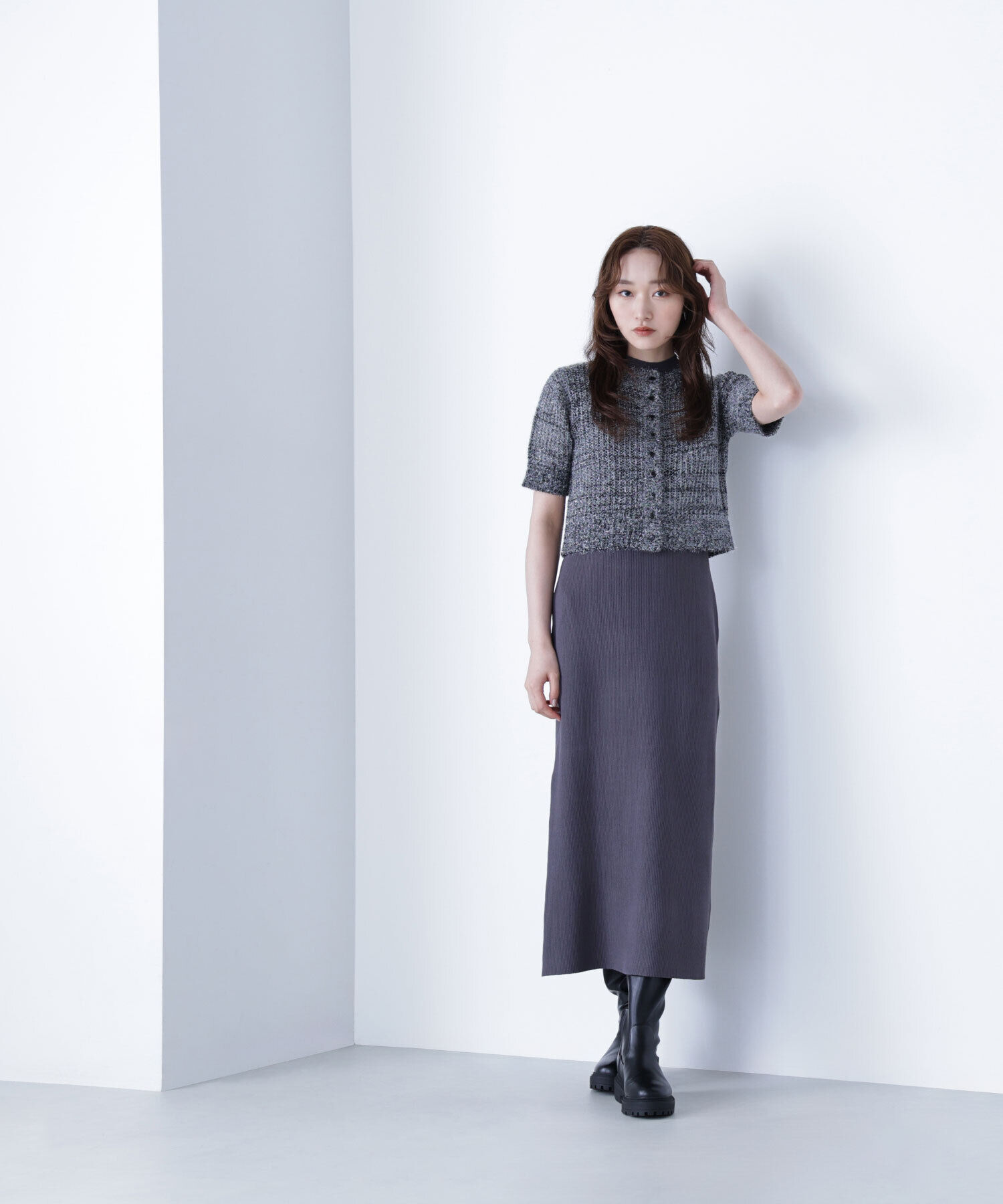  「フィルムラメカーデセットニットワンピース」|ワンピース|