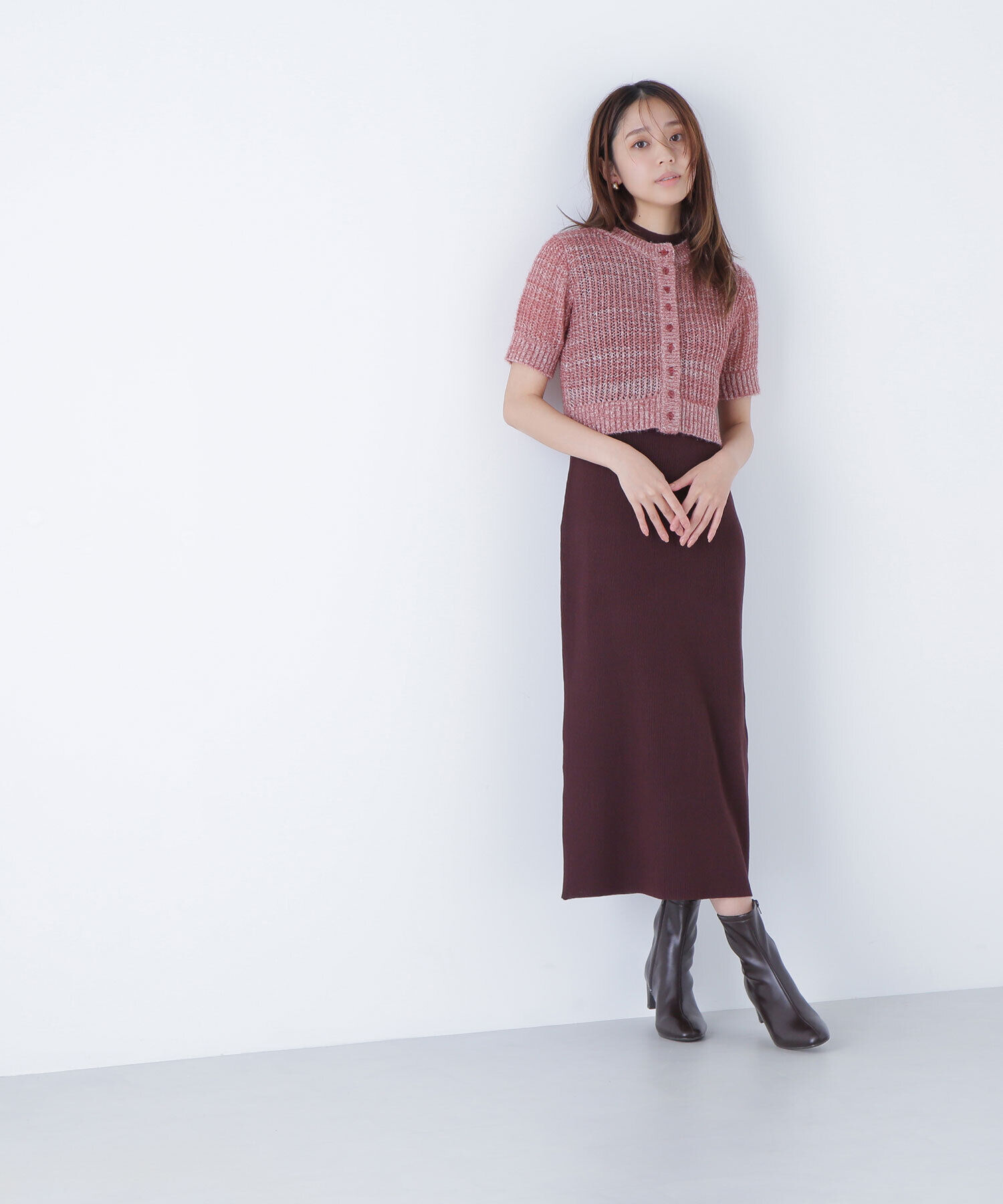  「フィルムラメカーデセットニットワンピース」|ワンピース|