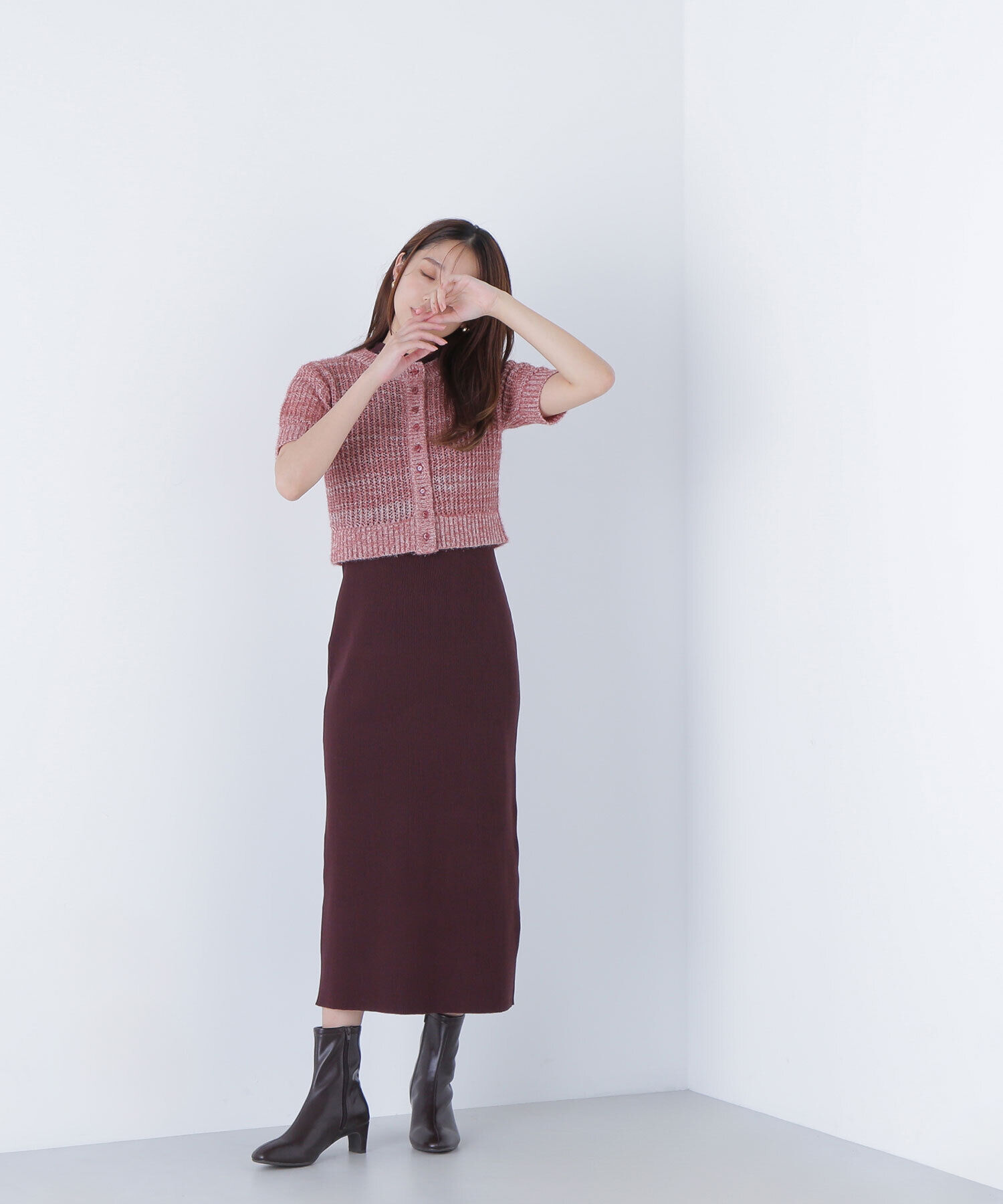  「フィルムラメカーデセットニットワンピース」|ワンピース|