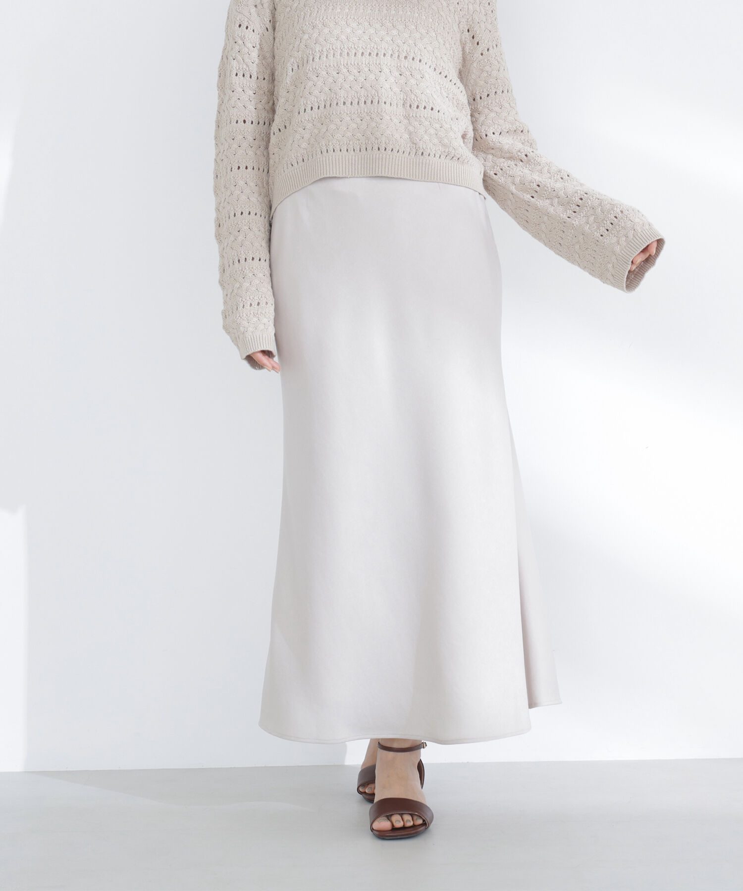  「バイアスサテンナロースカート」|スカート|アイボリー1