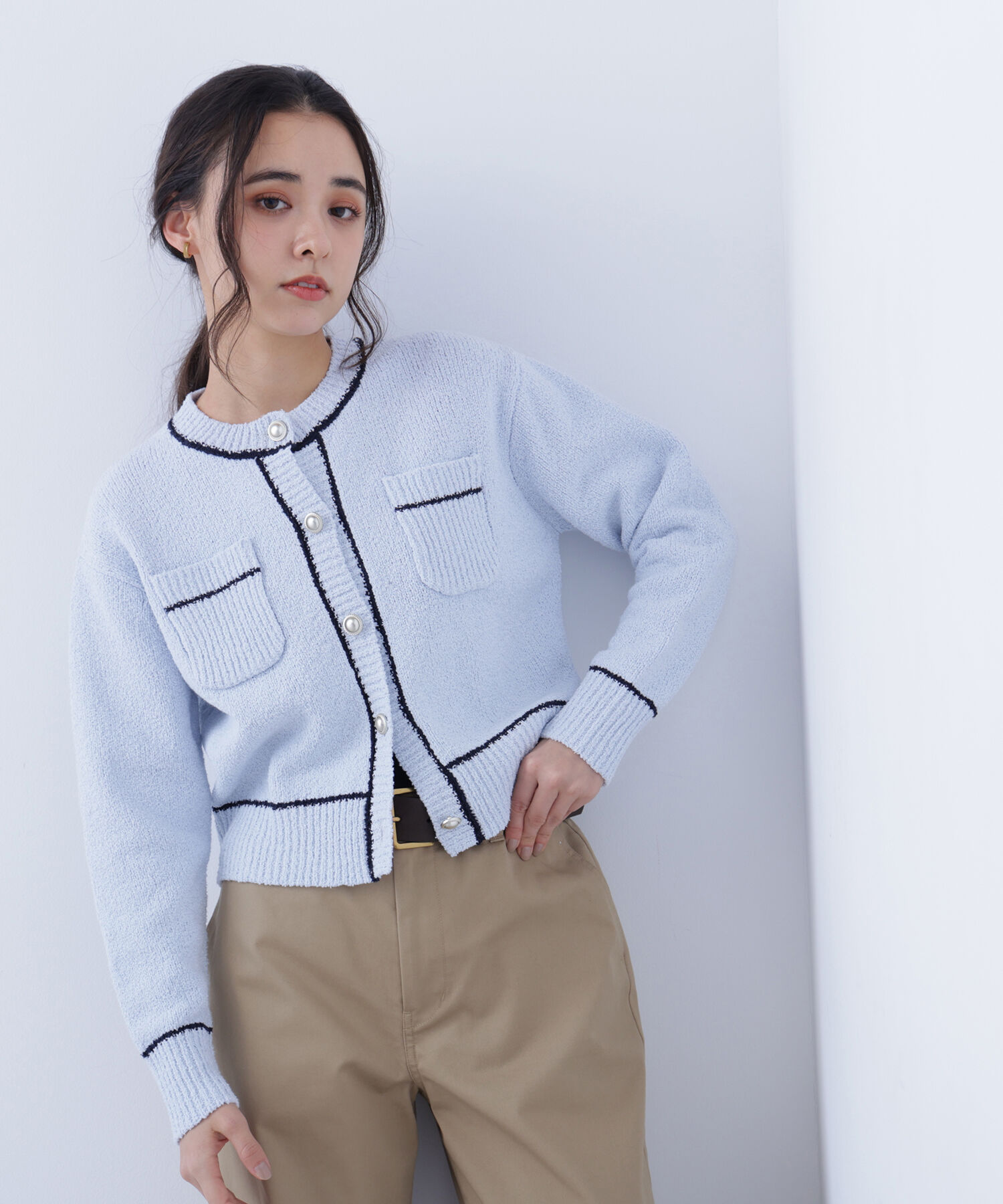  「〈N.〉バイカラーラインポケットカーディガン」|ニット・セーター|