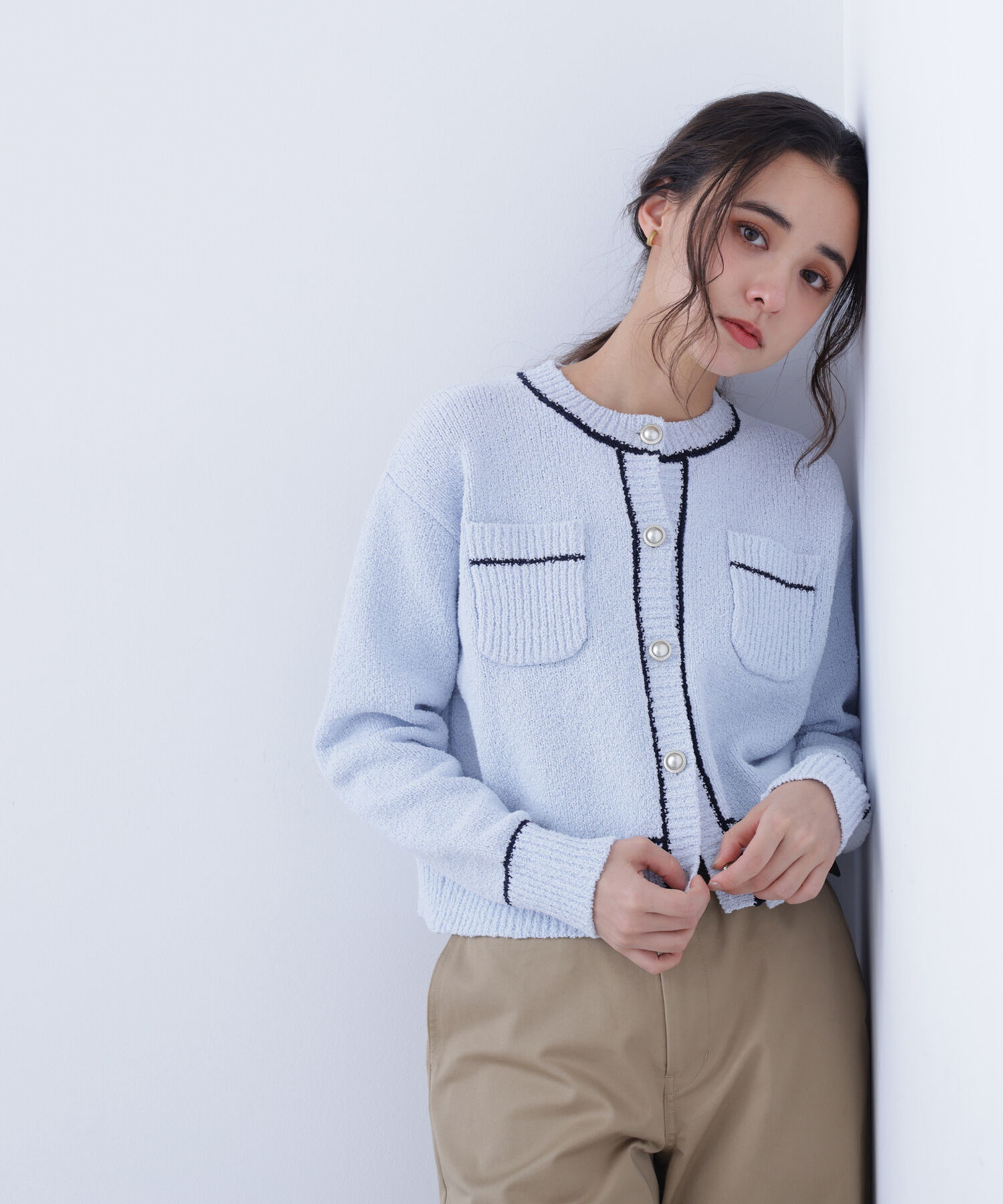  「〈N.〉バイカラーラインポケットカーディガン」|ニット・セーター|