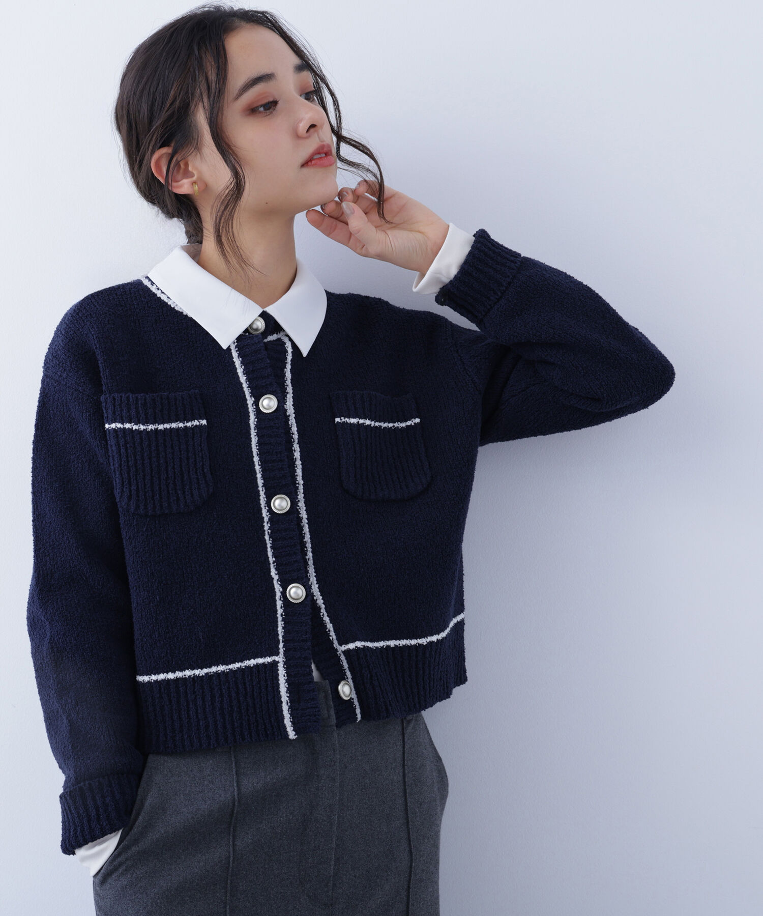  「〈N.〉バイカラーラインポケットカーディガン」|ニット・セーター|