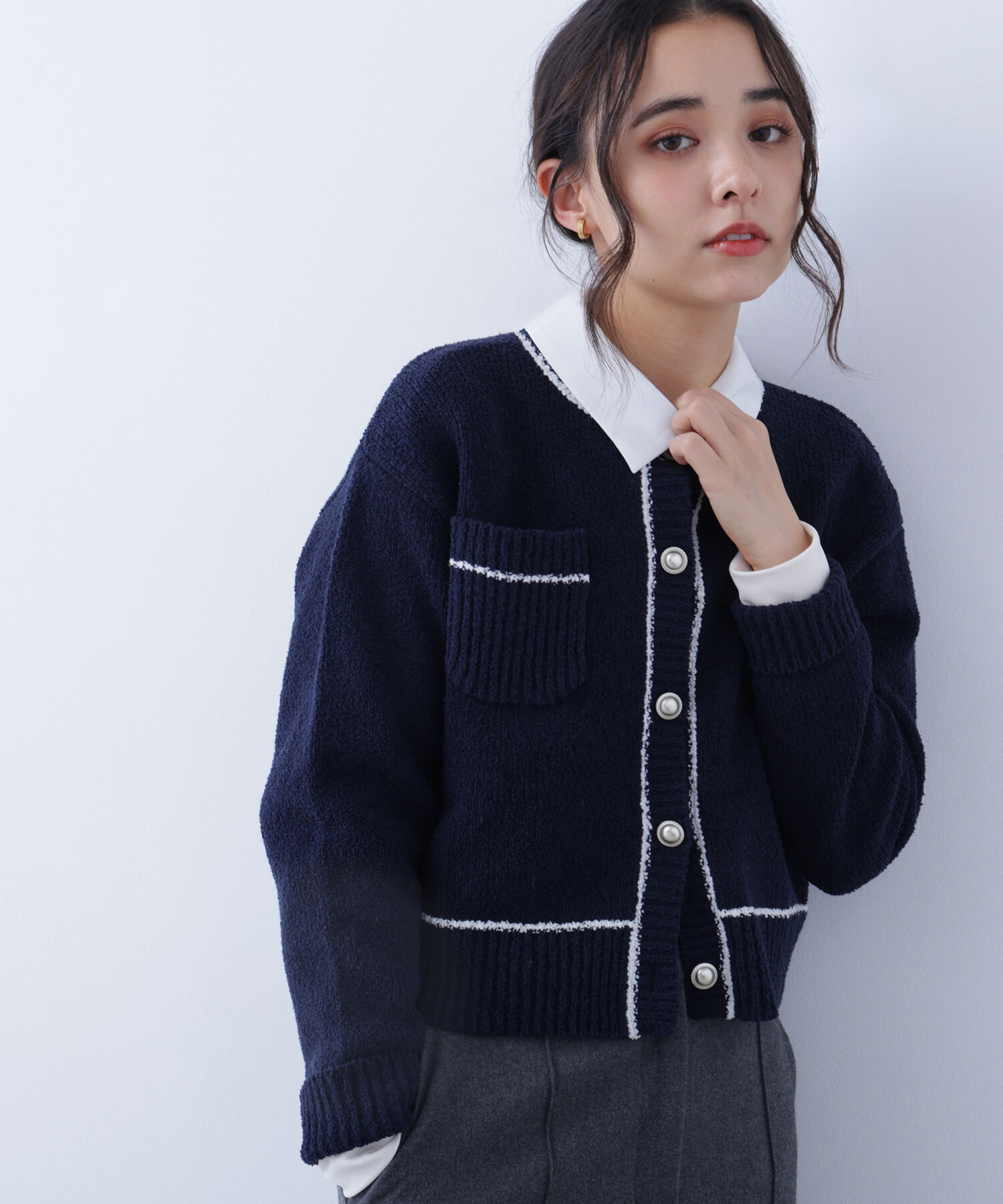  「〈N.〉バイカラーラインポケットカーディガン」|ニット・セーター|