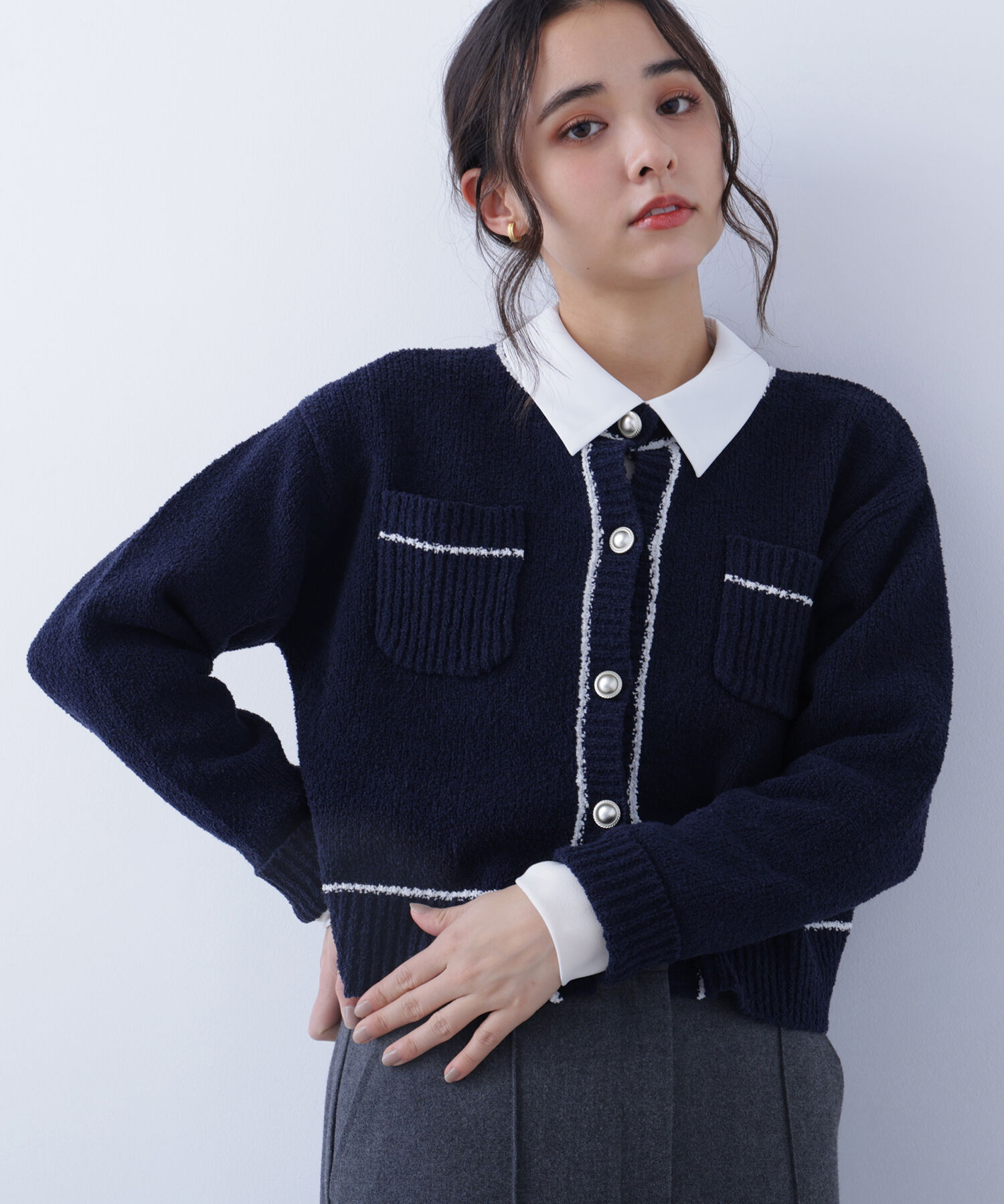  「〈N.〉バイカラーラインポケットカーディガン」|ニット・セーター|