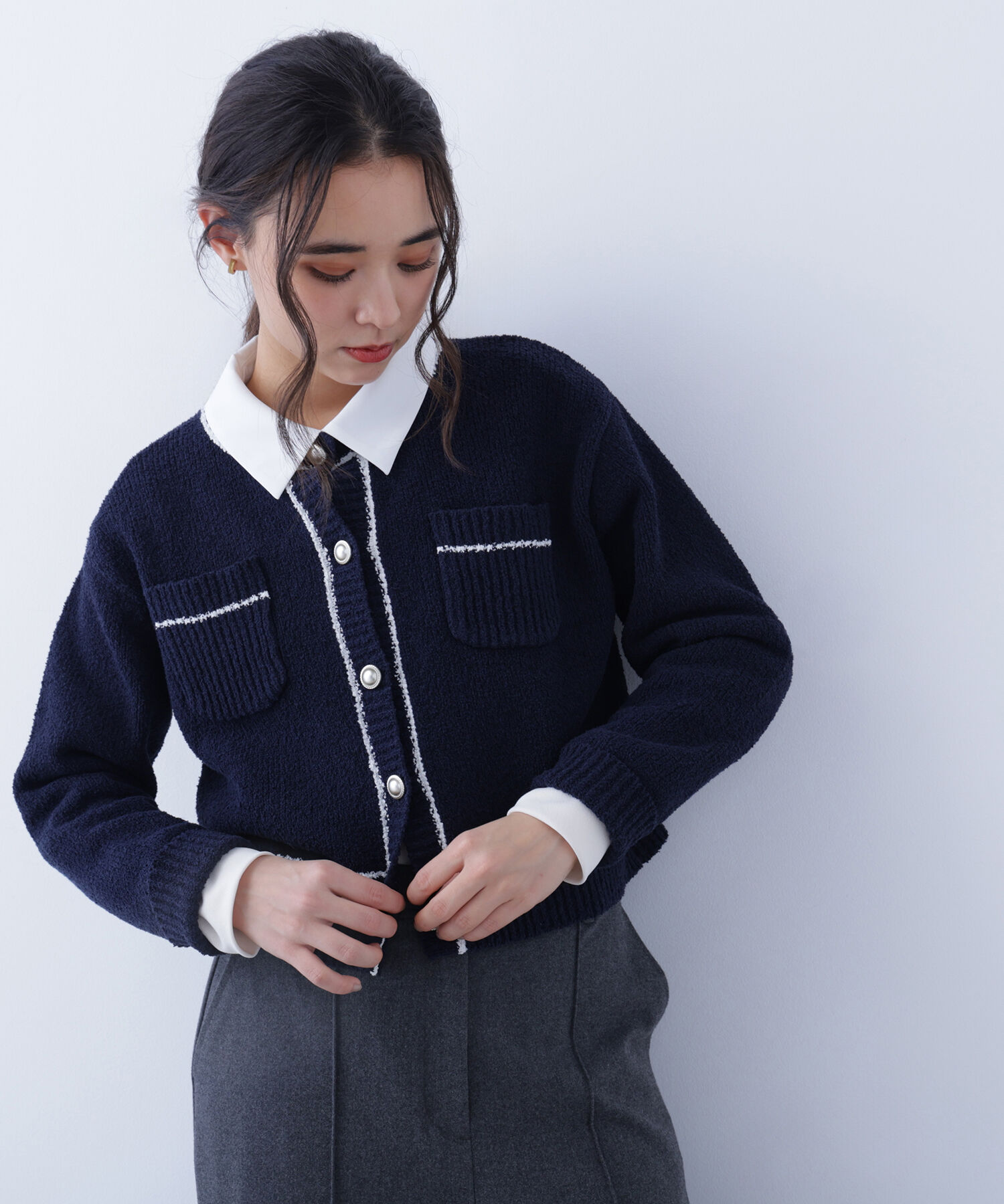  「〈N.〉バイカラーラインポケットカーディガン」|ニット・セーター|